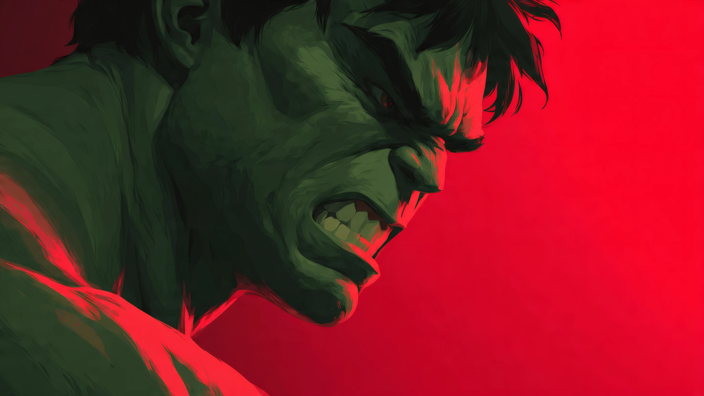 Close-up of Angry Green Superhero on Red Background Wallpaper