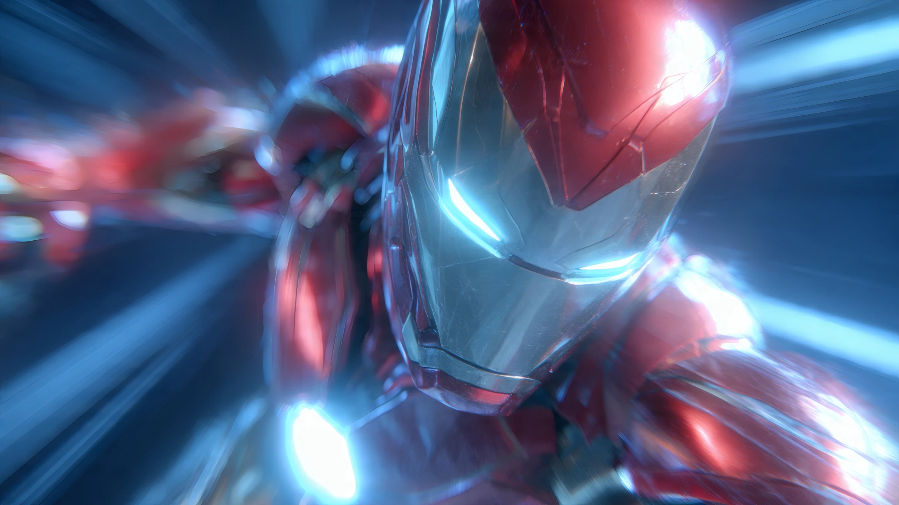 Close-up of Armored Superhero in Motion Blur