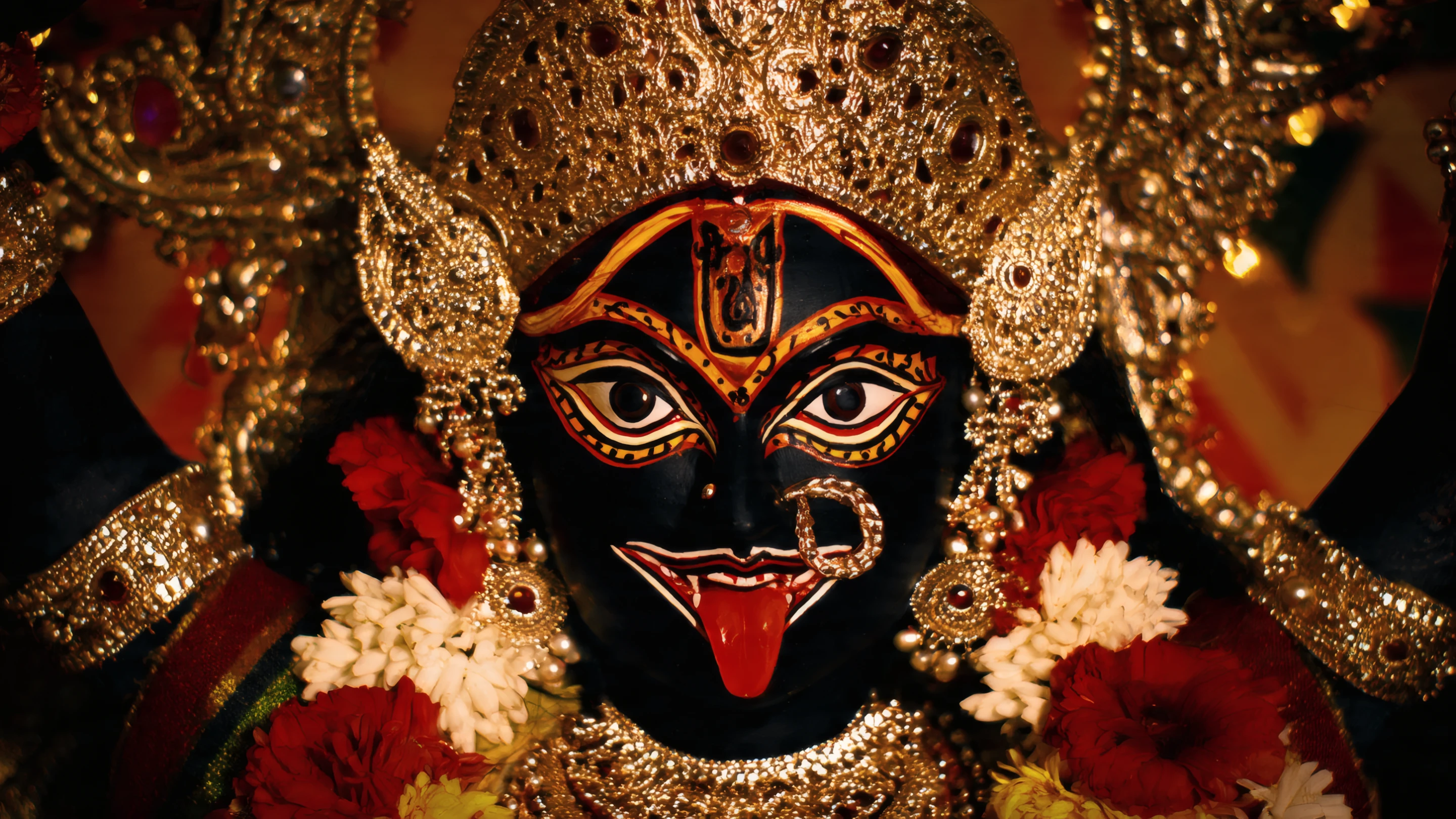Close-up of Goddess Kali with Gold Adornments