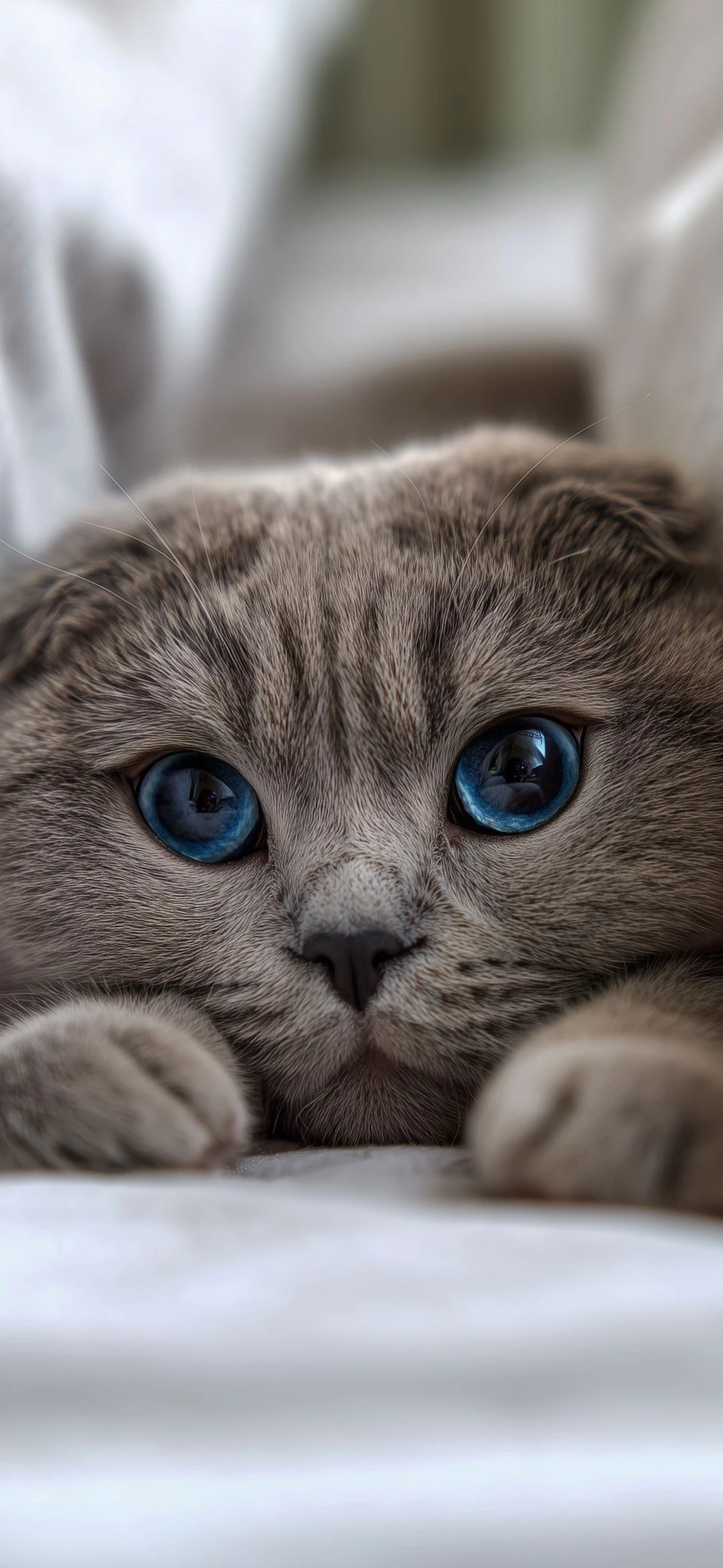 Close-up of Gray Tabby Cat with Piercing Blue Eyes