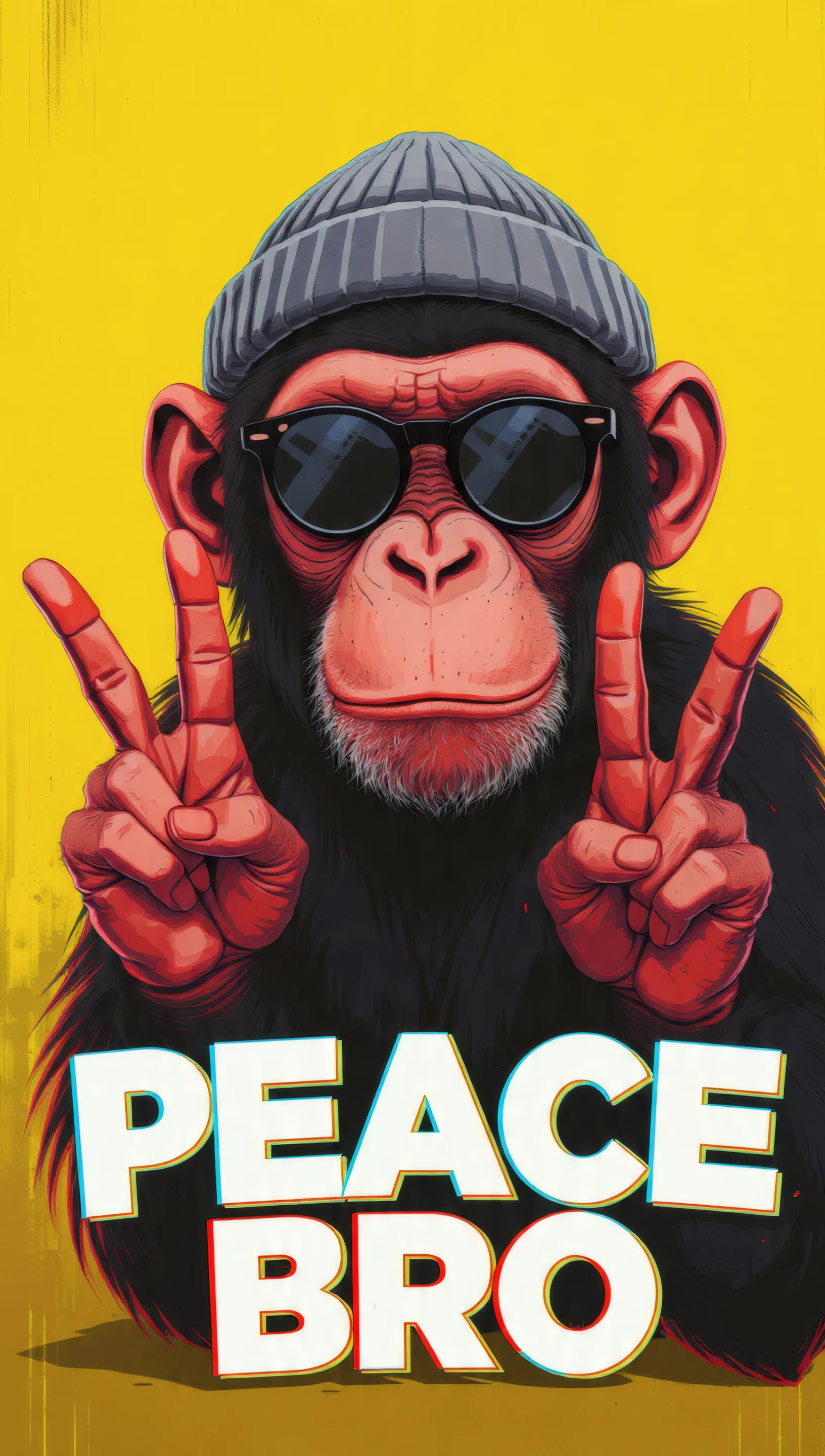 Cool Cartoon Monkey with Sunglasses and Peace Sign