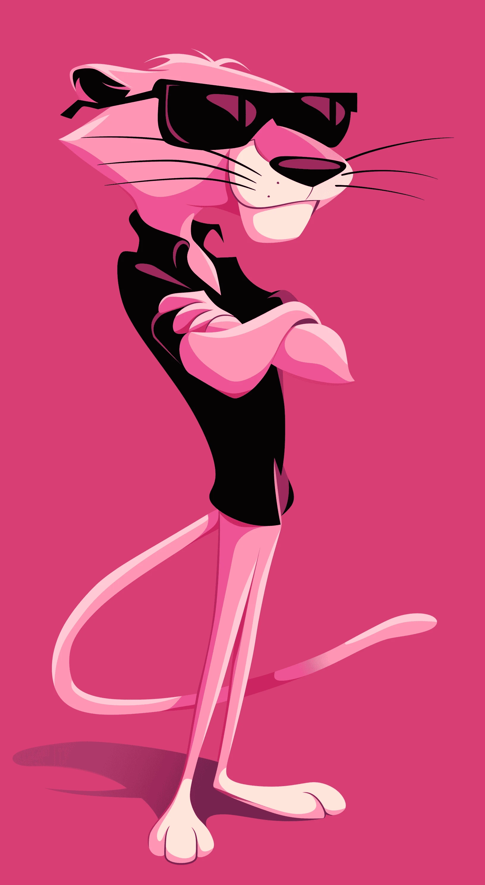 Cool Pink Panther Illustration on Pink Background