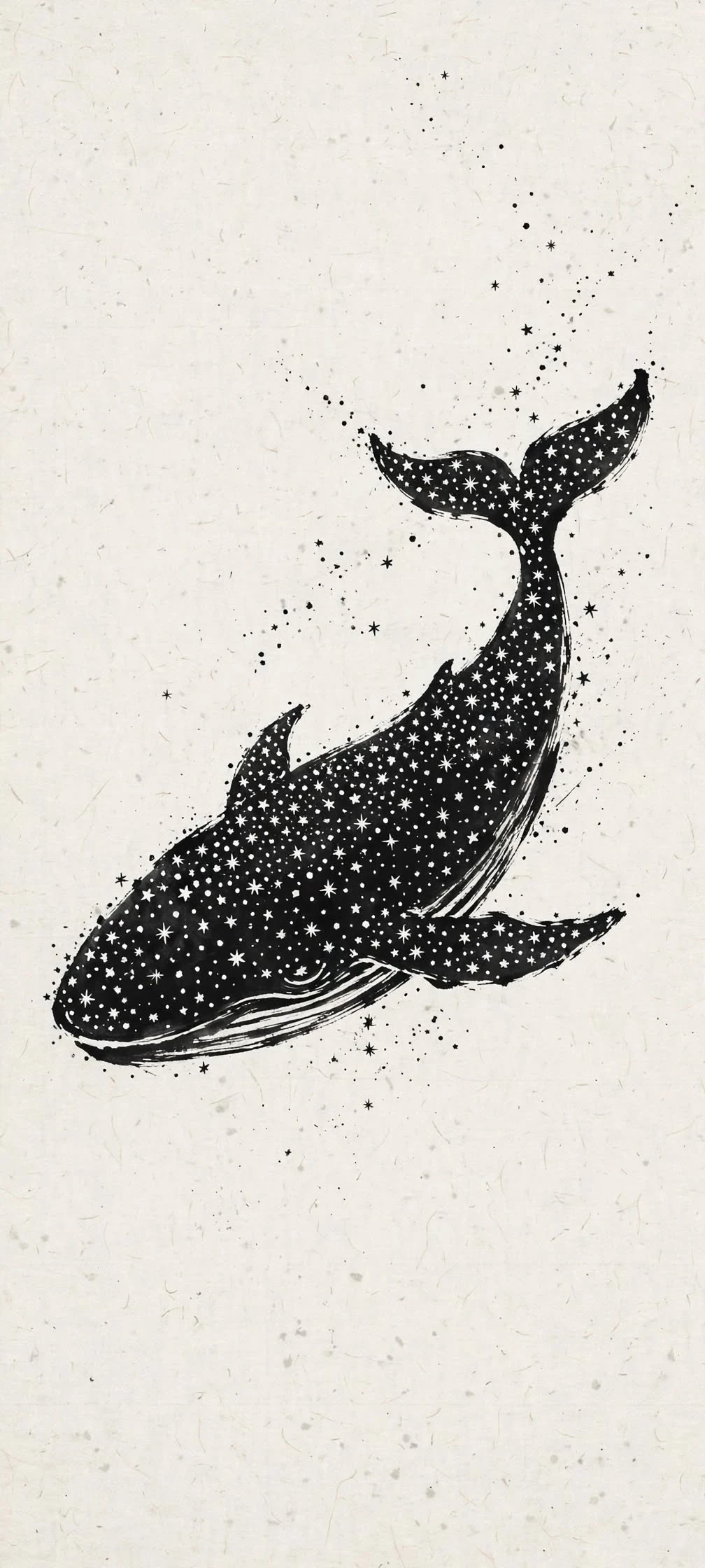 Cosmic Whale Swimming Through a Sea of Twinkling Stars Illustration wallpaper 1008x2240