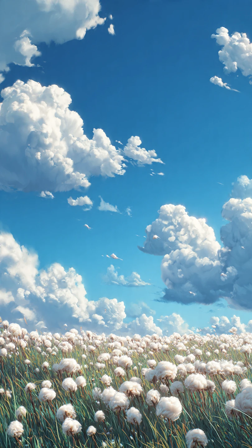 Cotton Field Dreamscape Under Azure Skies
