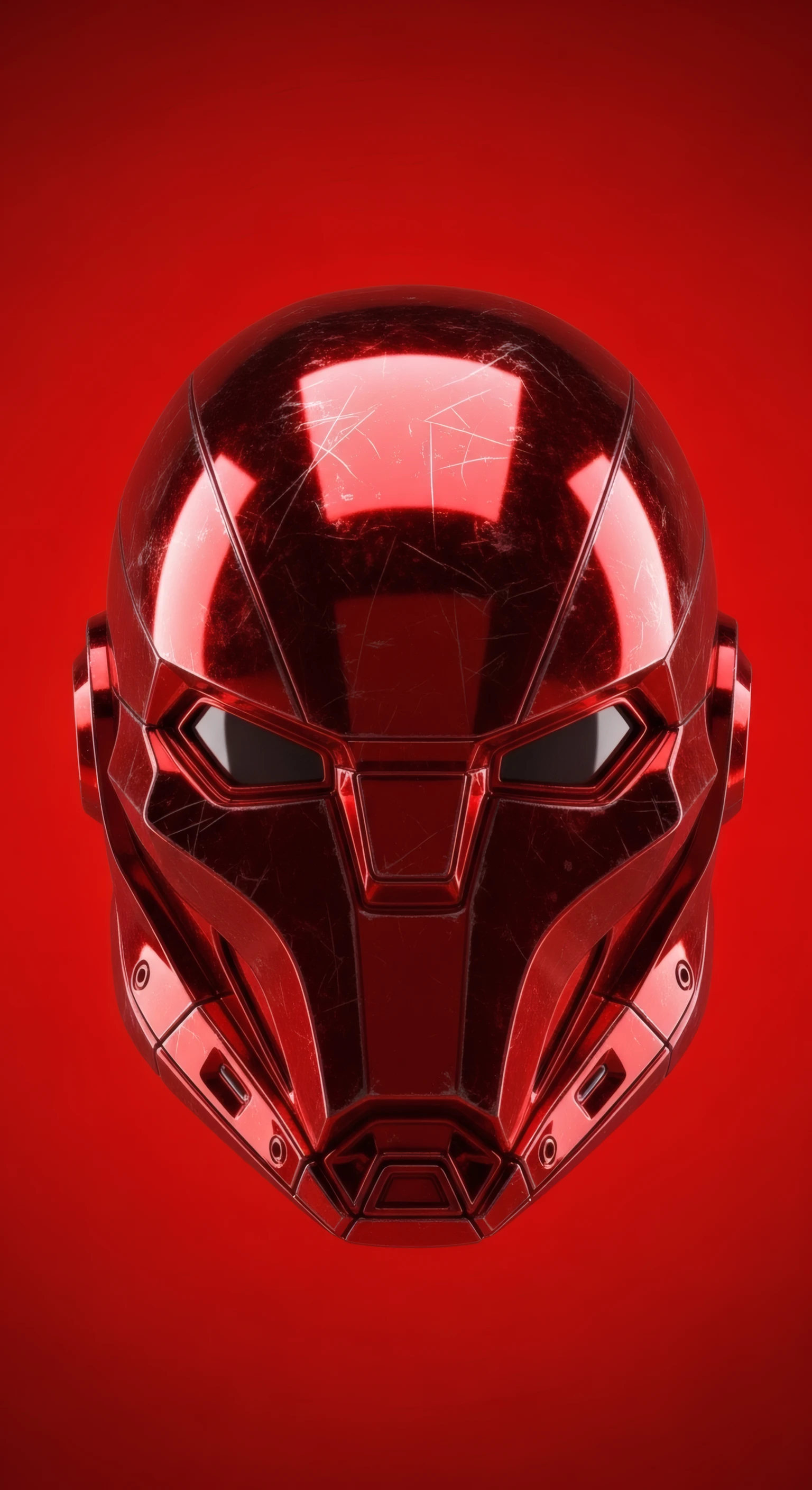 Crimson Chrome Helmet on Scarlet Backdrop