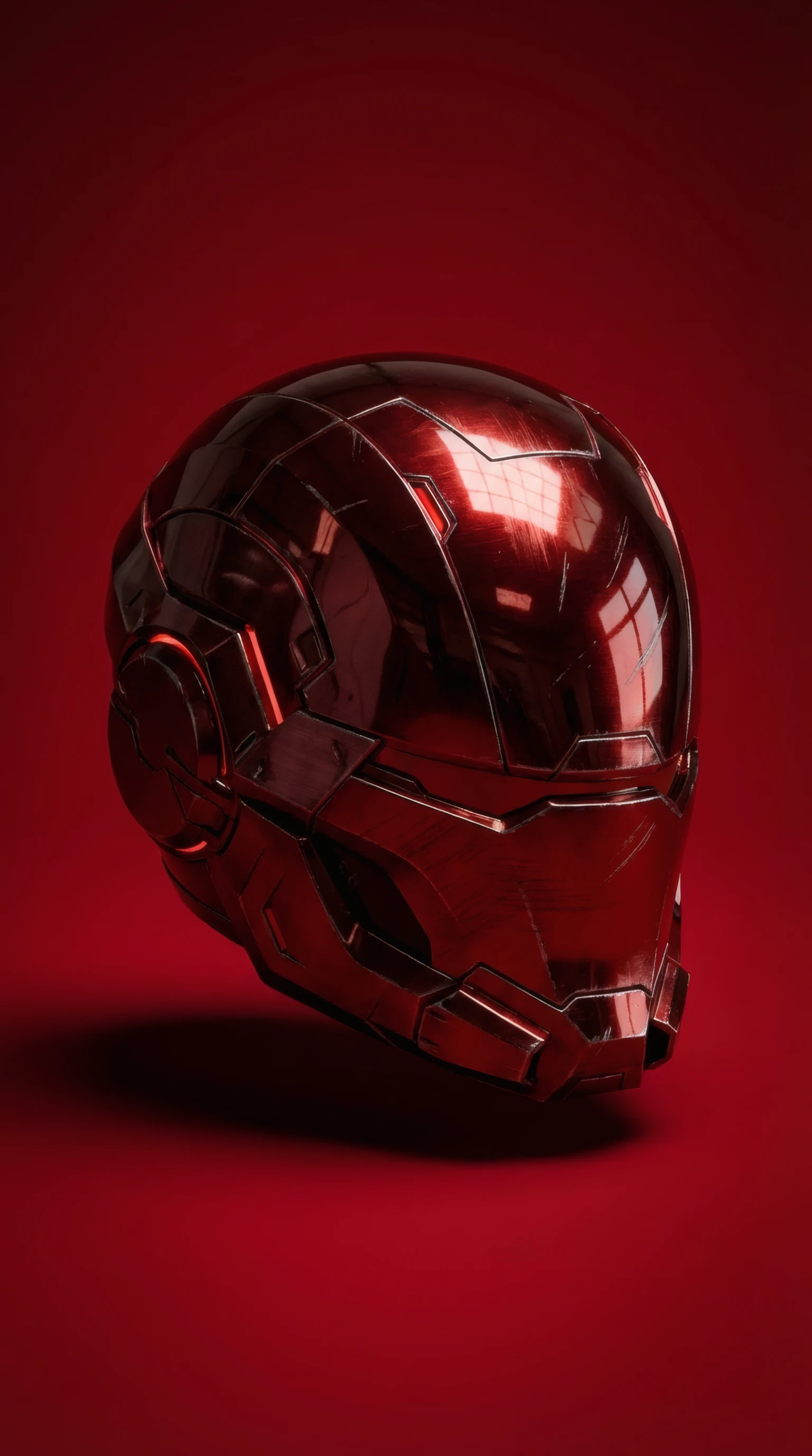 Crimson Chrome Helmet on Scarlet Backdrop