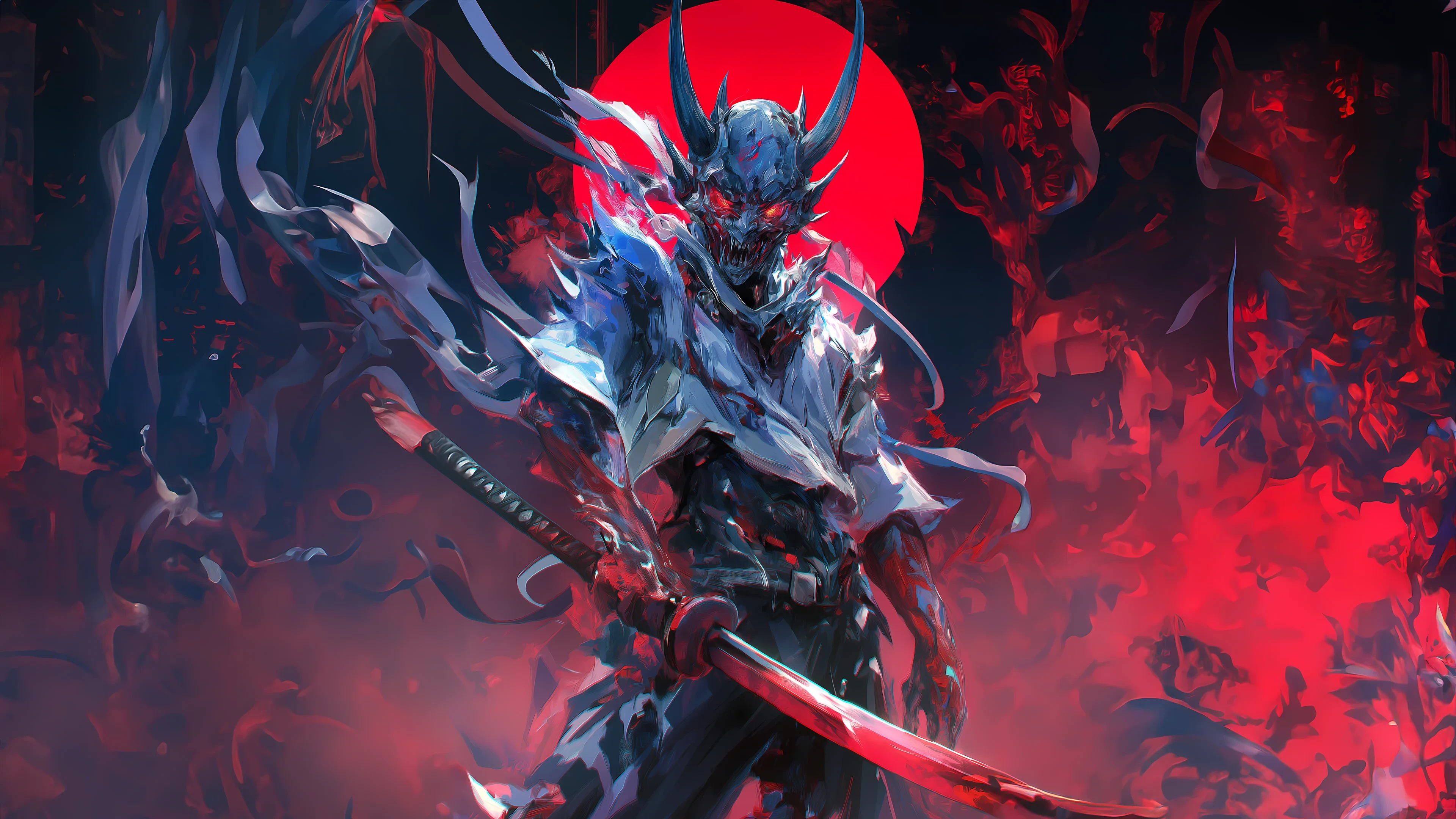 Crimson Demon Samurai with Fiery Katana 4k