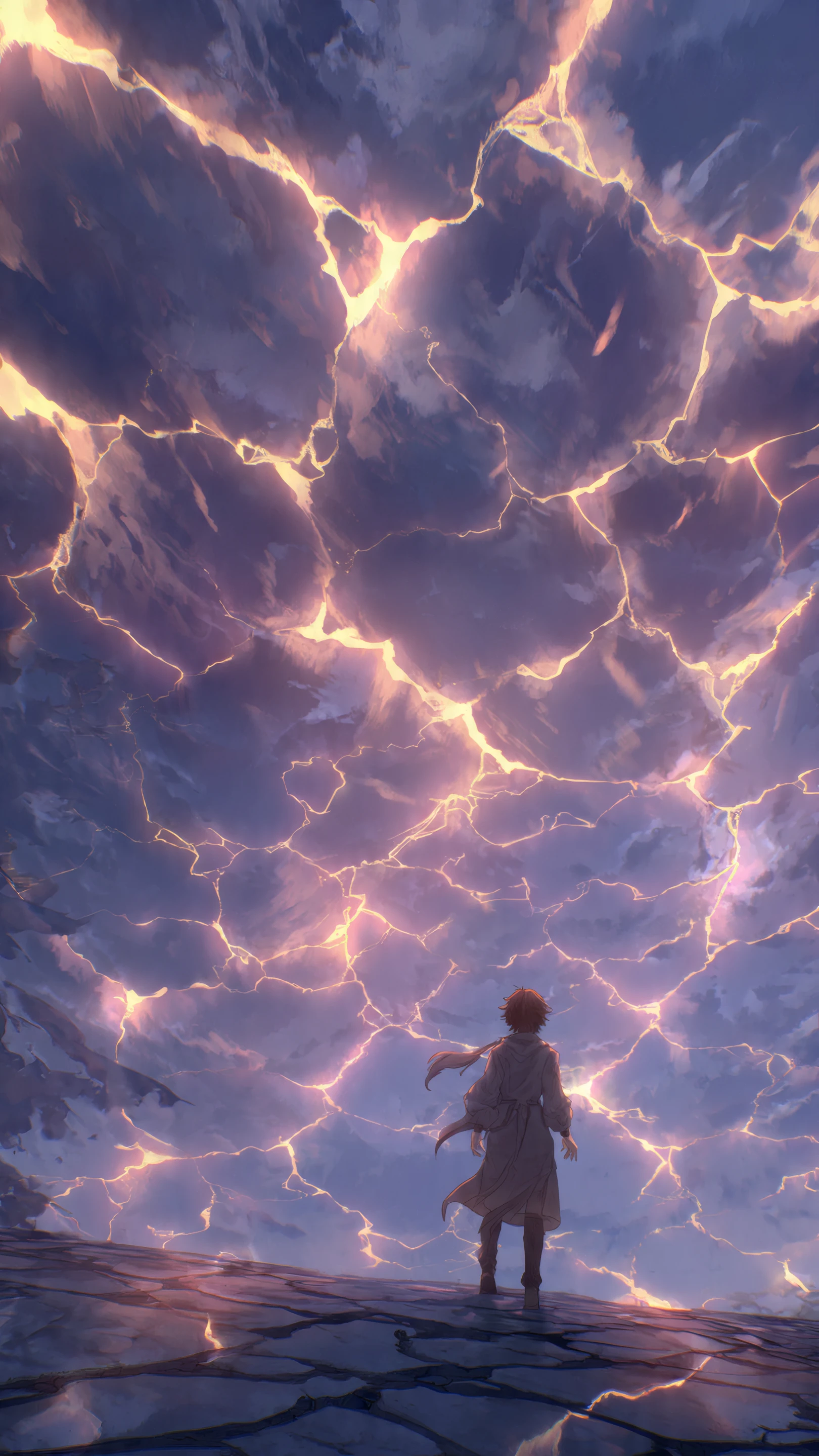 Crimson Desire Anime Man Gazing at Electric Sky