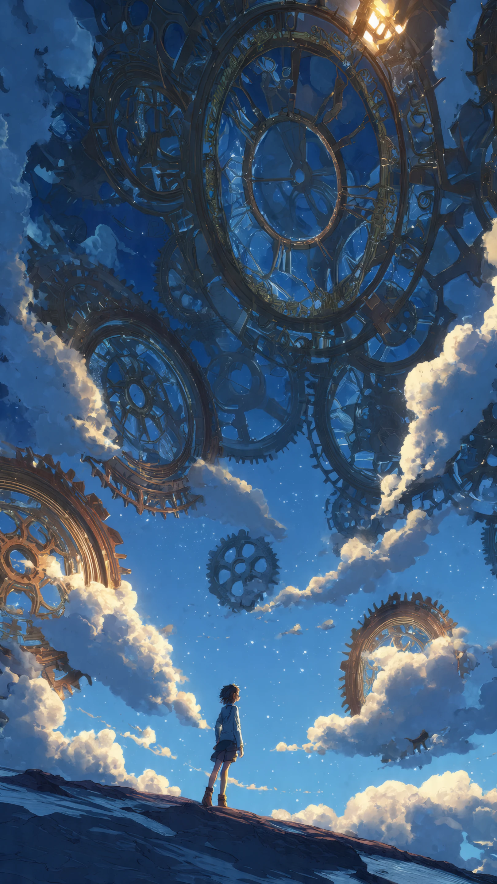 Crimson Desire Dreamy Sky Clocks and Girl Silhouette