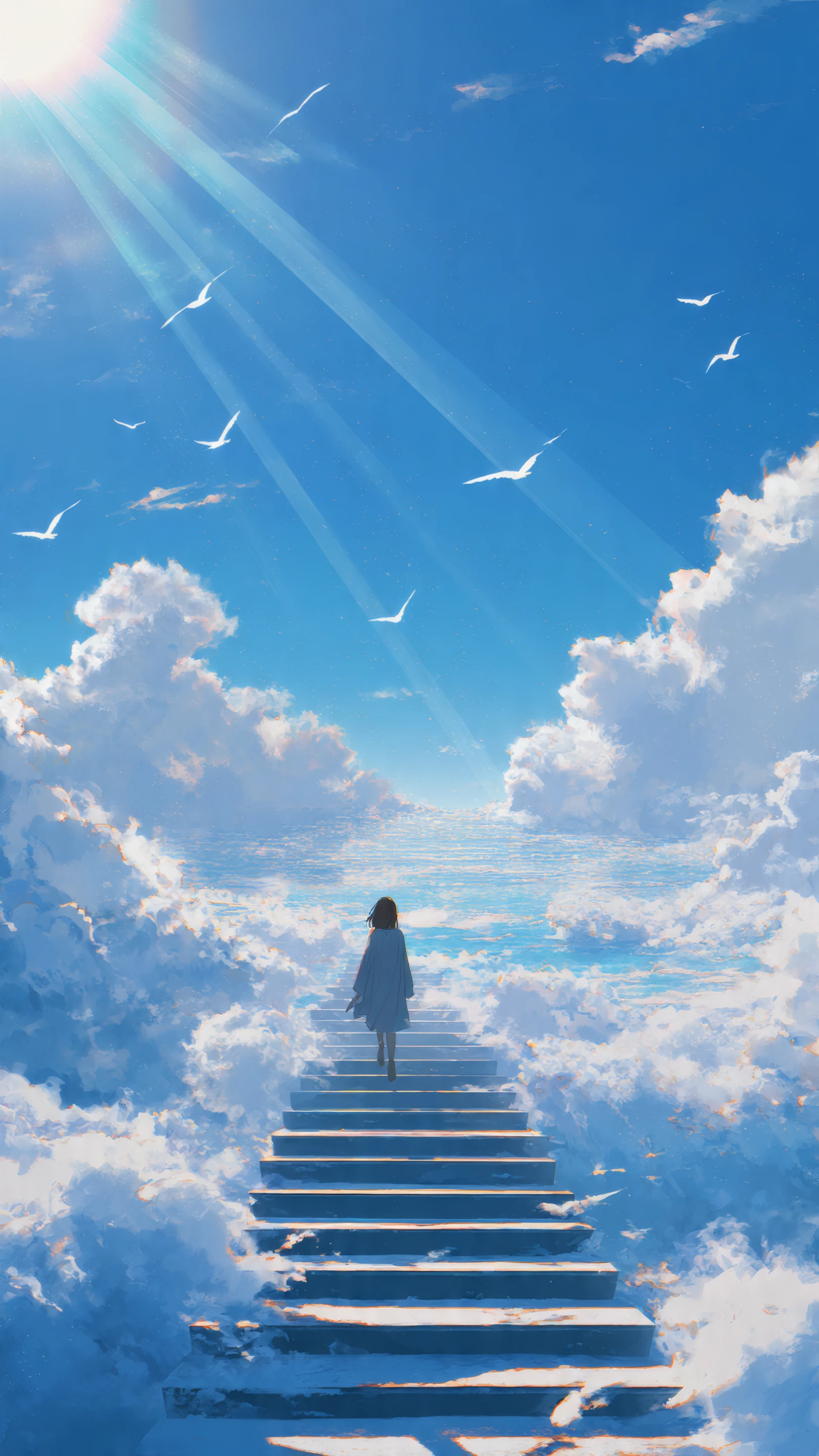 Crimson Desire Stairway to Heaven Girl Ascending Through Clo