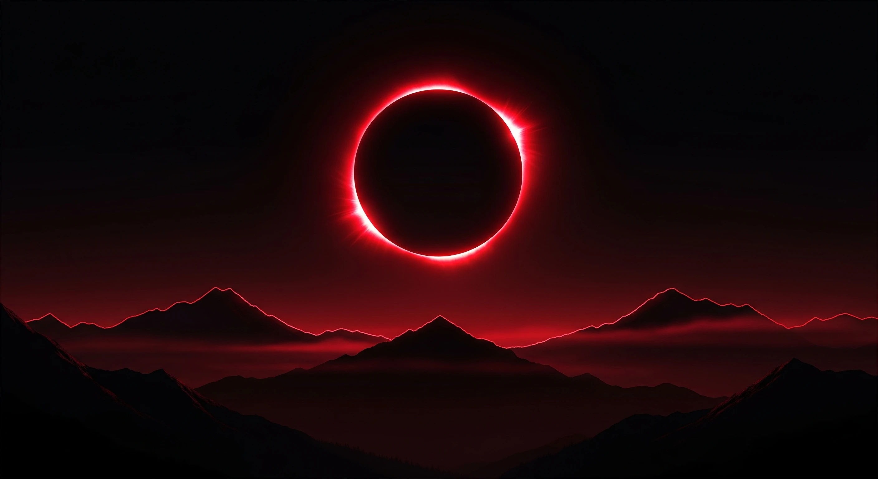 Crimson Eclipse over Dark Mountain Peaks