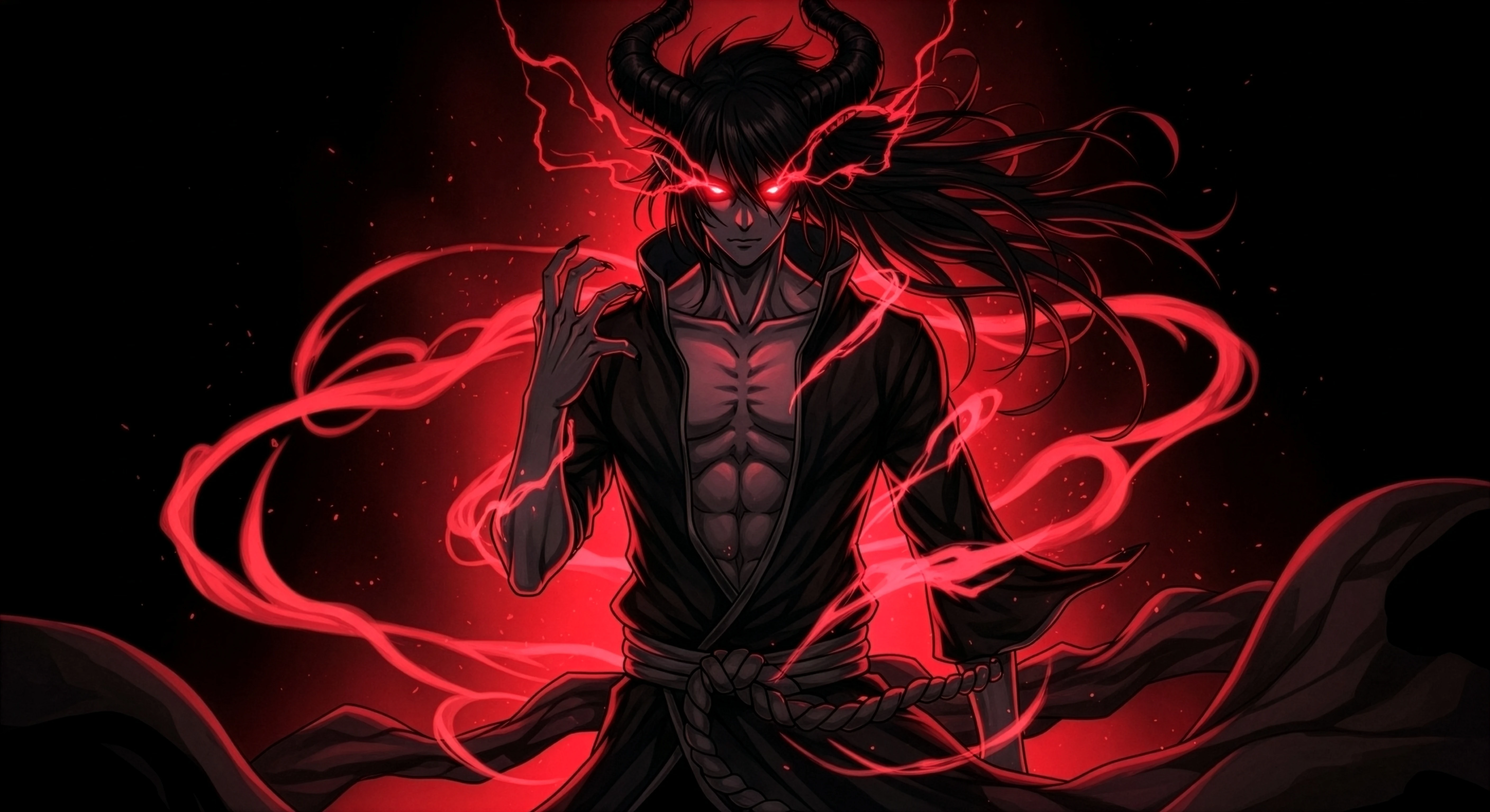 Crimson Horned Demon with Glowing Red Eyes Wallpaper