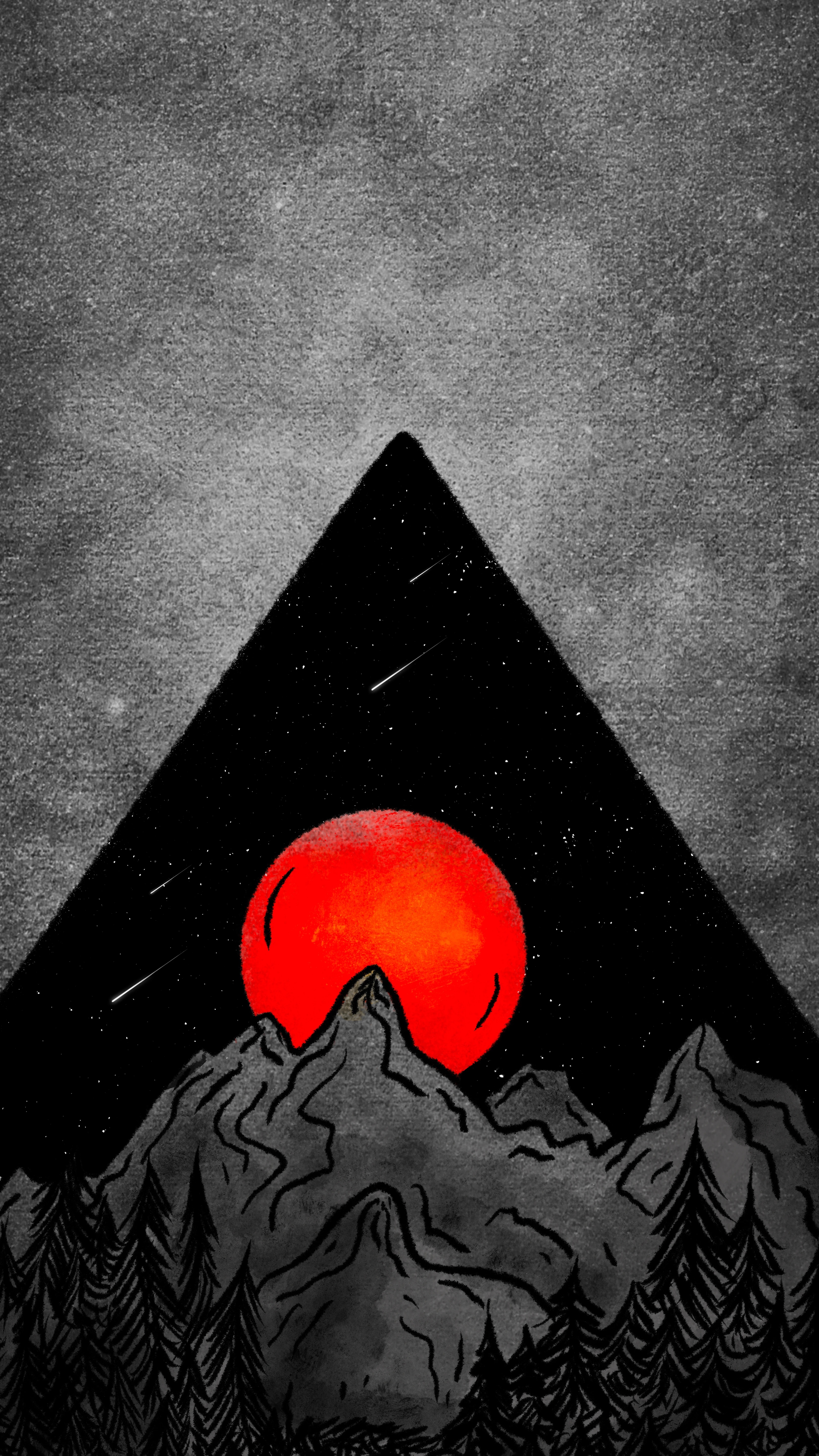 Crimson Moon Rising Above Mountain Peaks