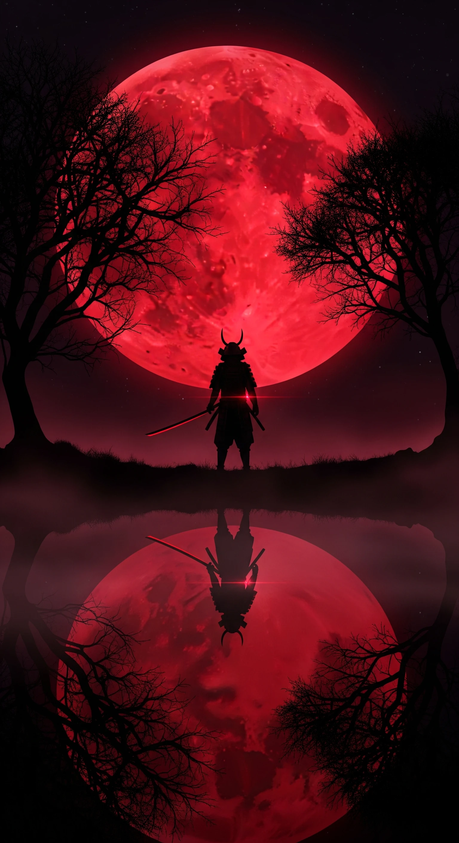 Crimson Moon Samurai Reflection