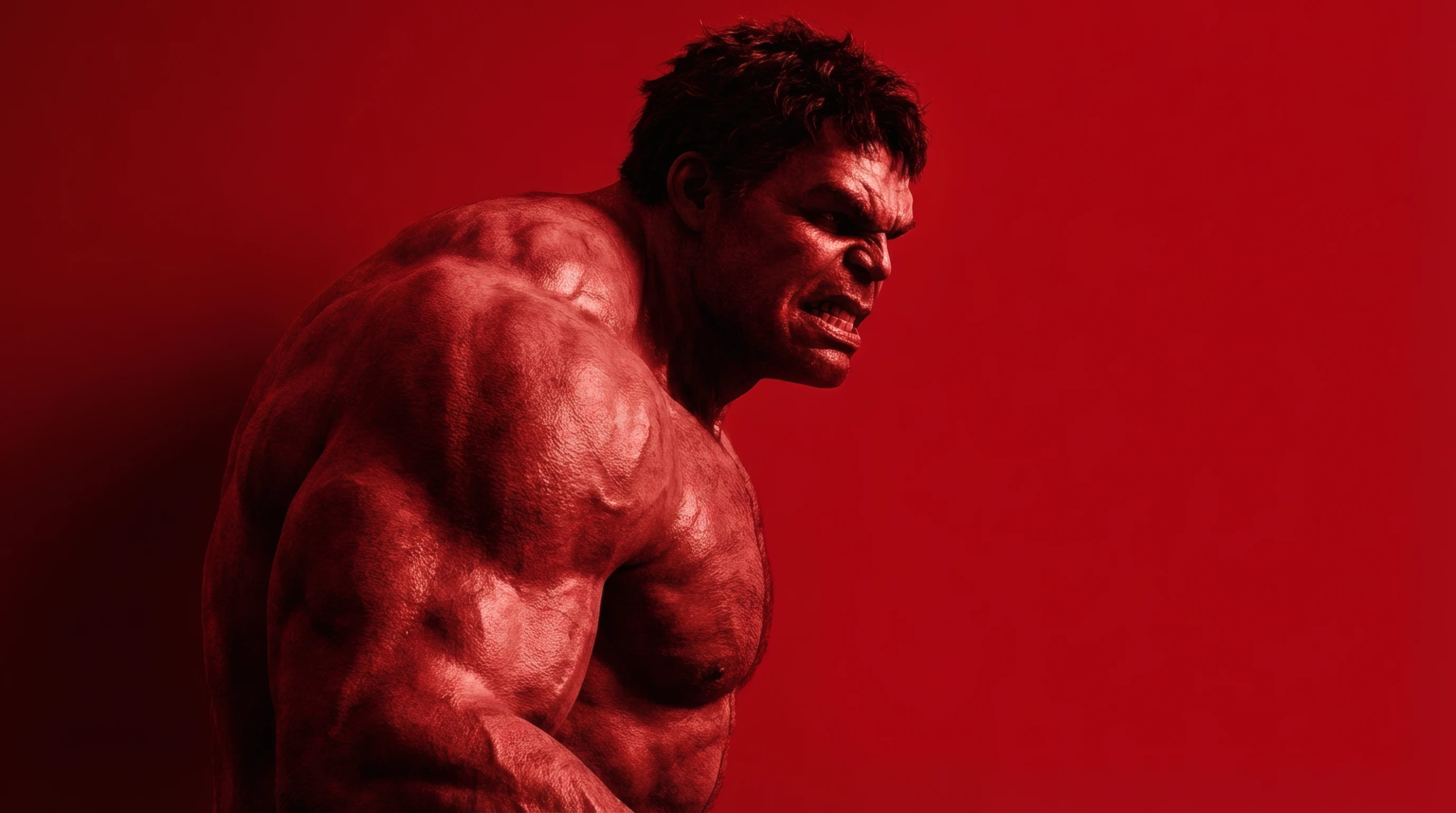 Crimson Rage Muscular Figure in Scarlet Shadow