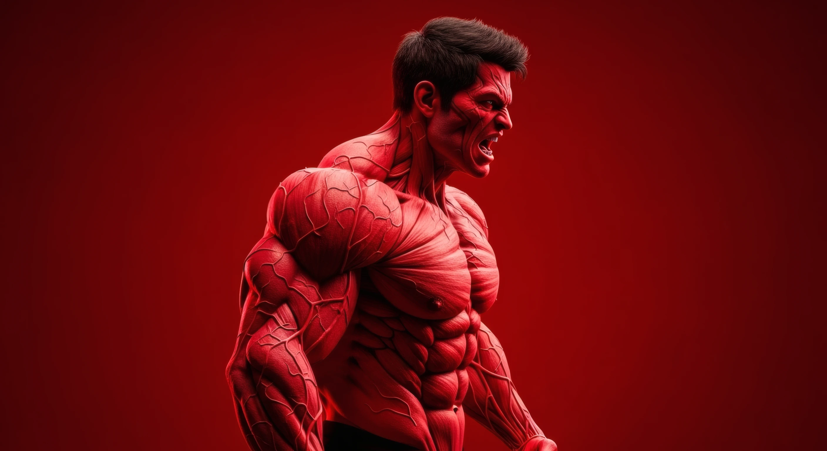 Crimson Rage Veined Musclebound Figure on Red