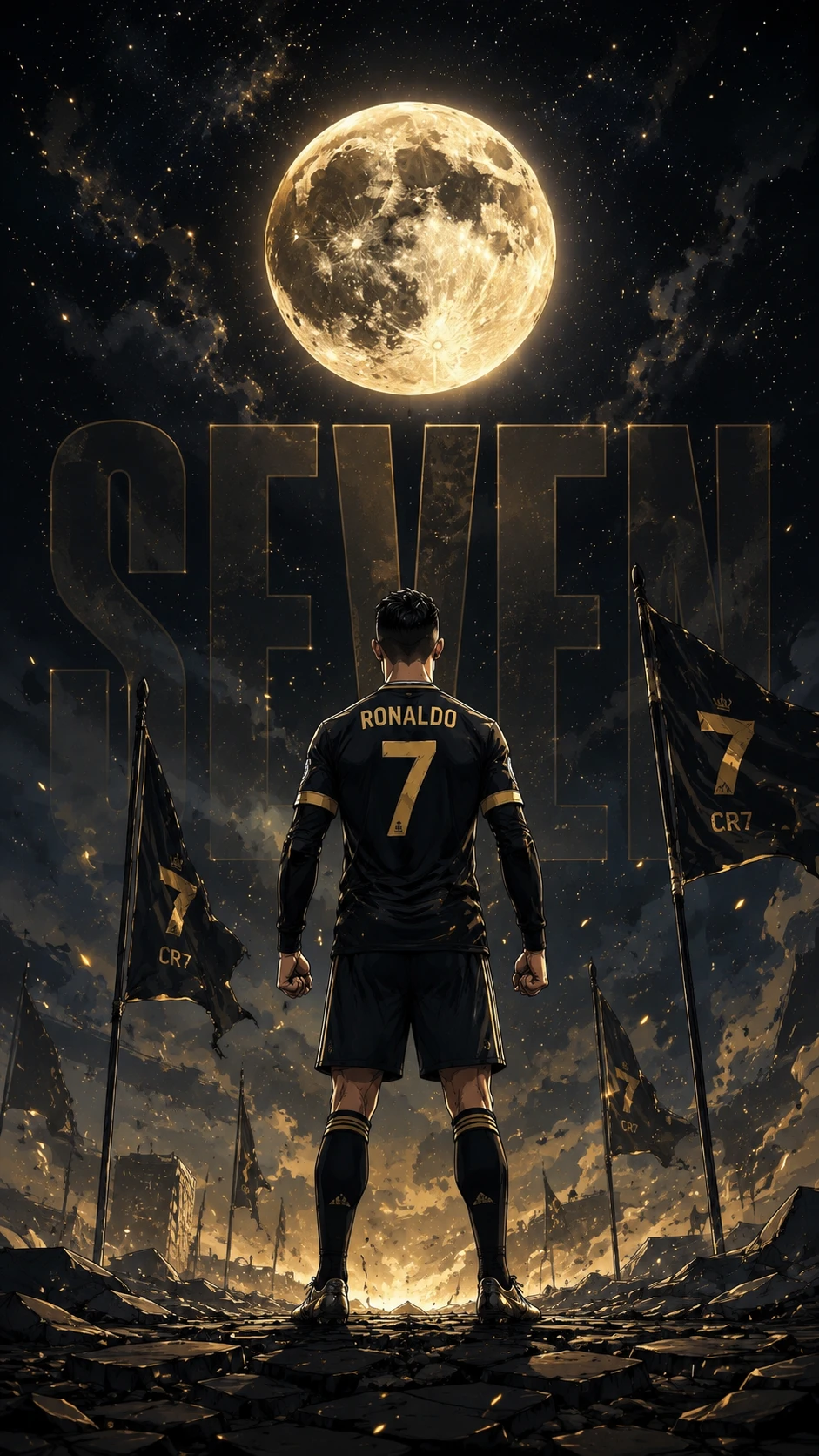 Cristiano Ronaldo Number Seven Under a Celestial Moon Sports wallpaper 941x1672