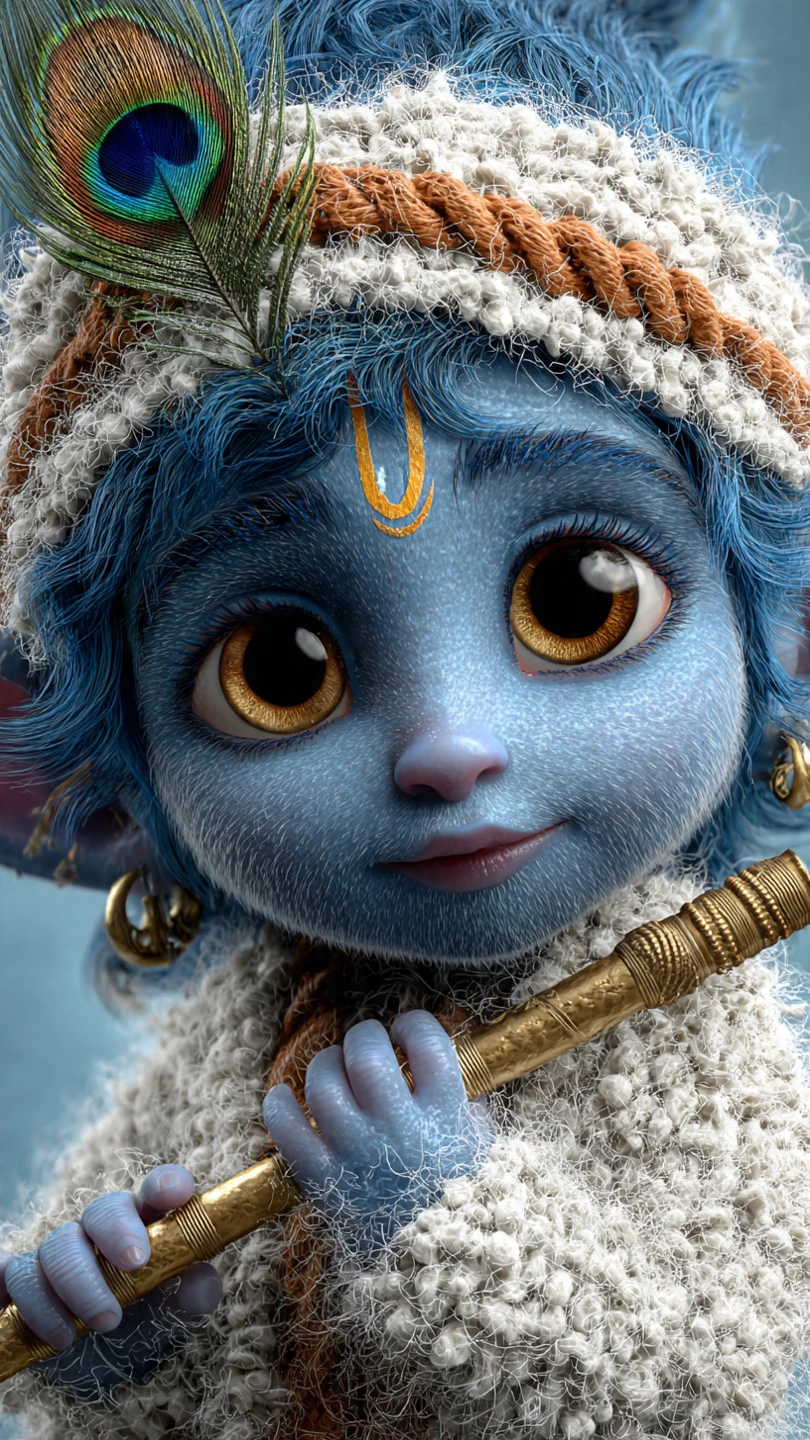 Cute Baby Krishna Portrait with Peacock Feather