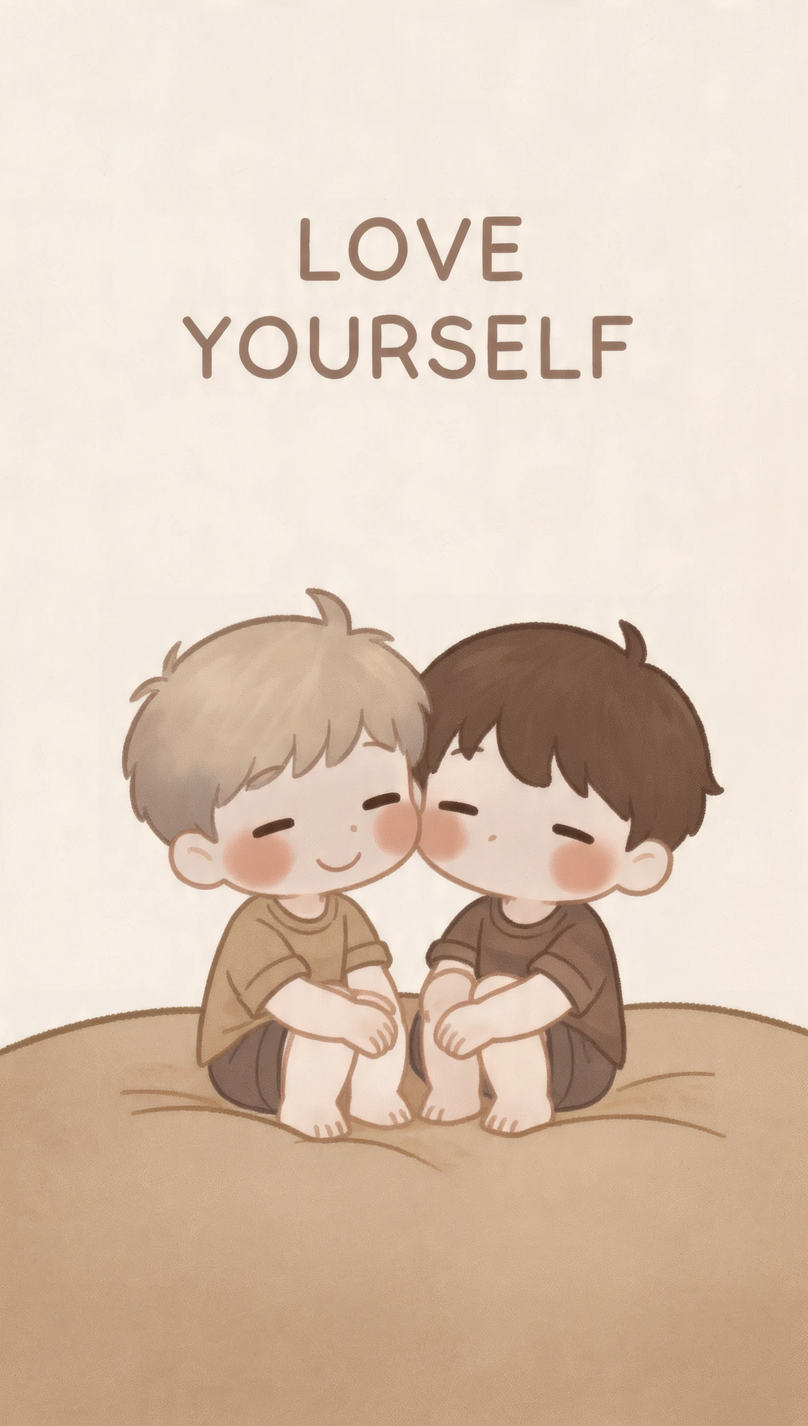 Cute Cartoon Boys Hugging with Love Yourself Message