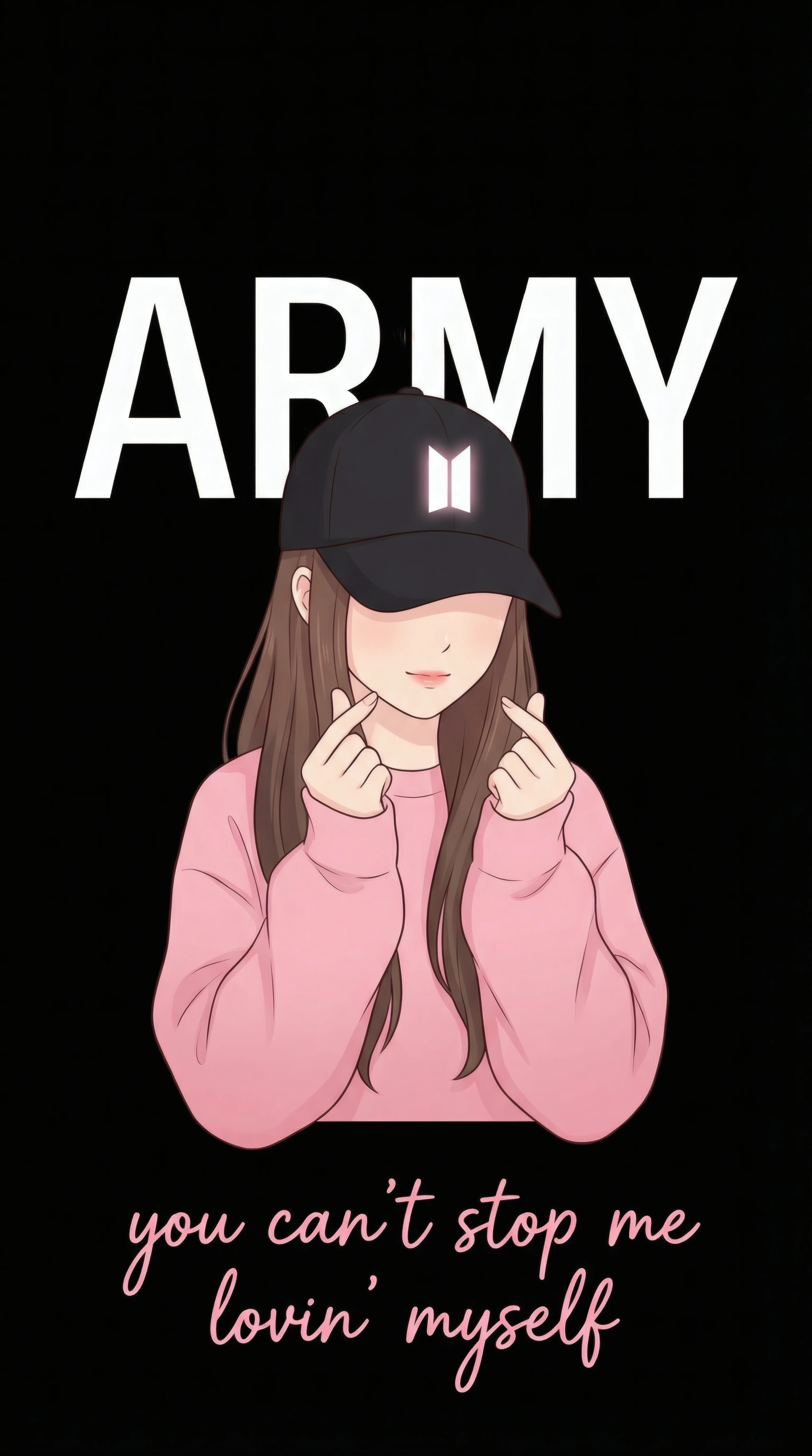 Cute Cartoon Girl with Bts Hat and Pink Sweater
