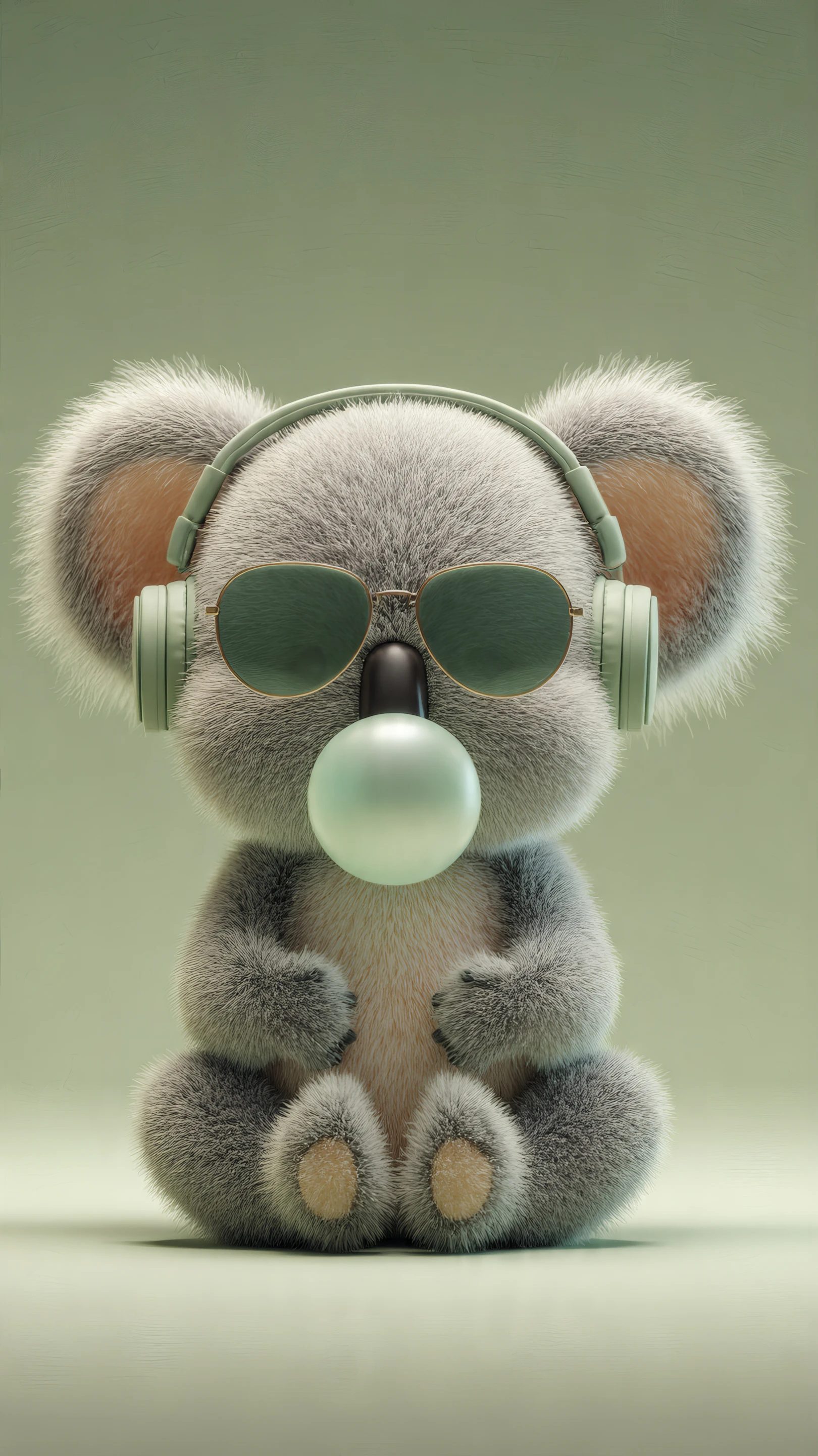 Cute Koala with Headphones and Bubblegum