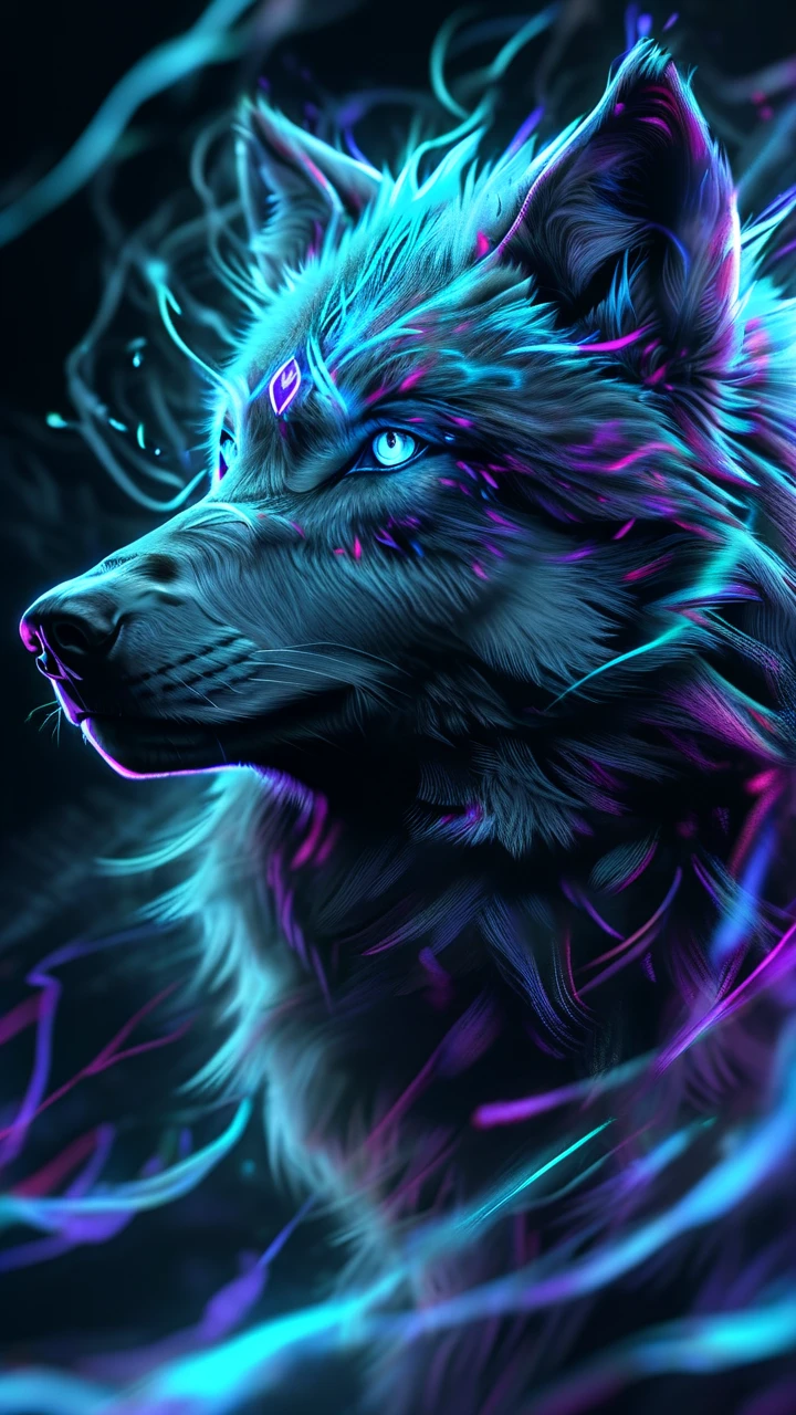 Cyberpunk Wolf Portrait with Electric Blue Glow