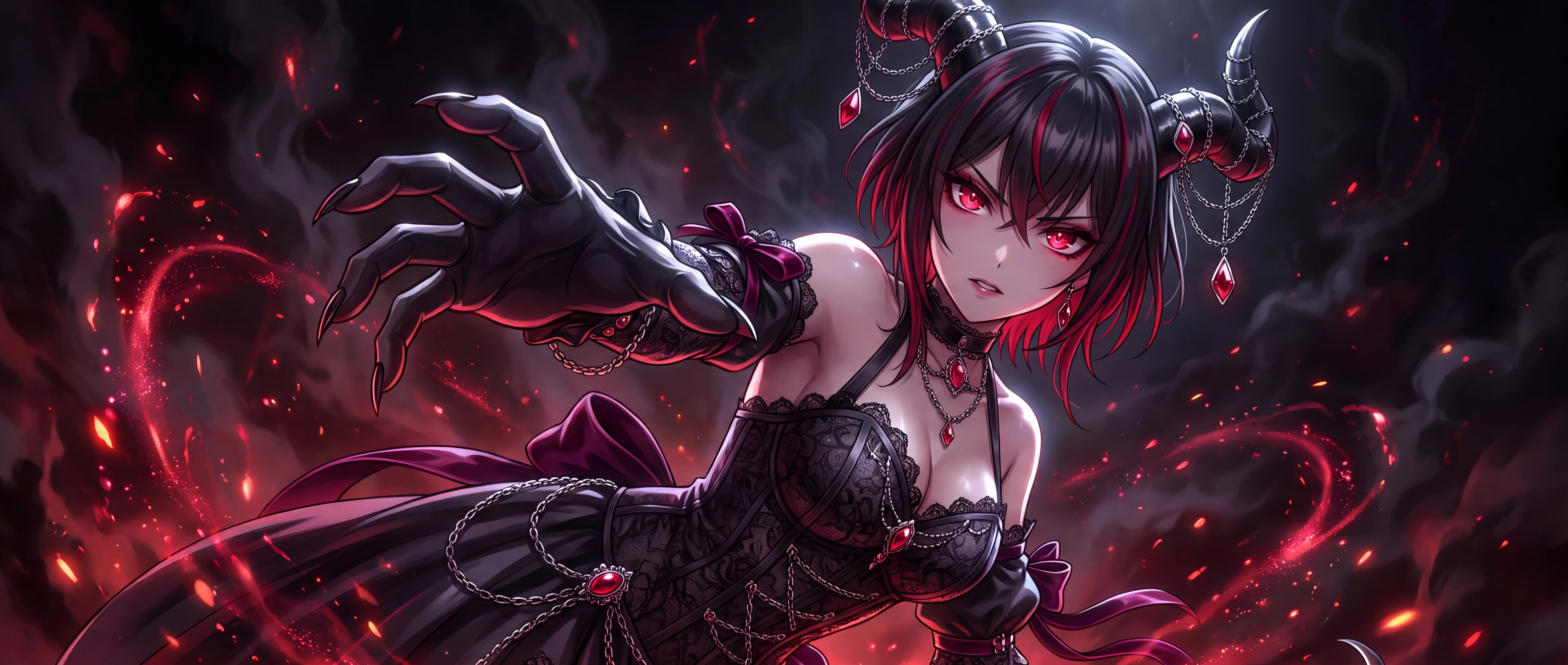 Dark Demon Anime Girl 4k Wallpaper 6336x2688