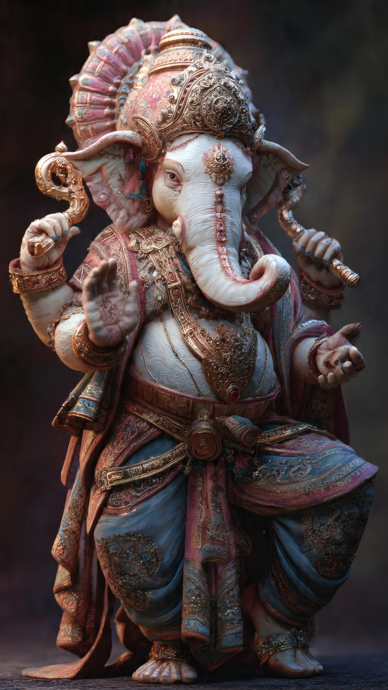 Detailed Ganesha Statue with Intricate Gold Ornamentation