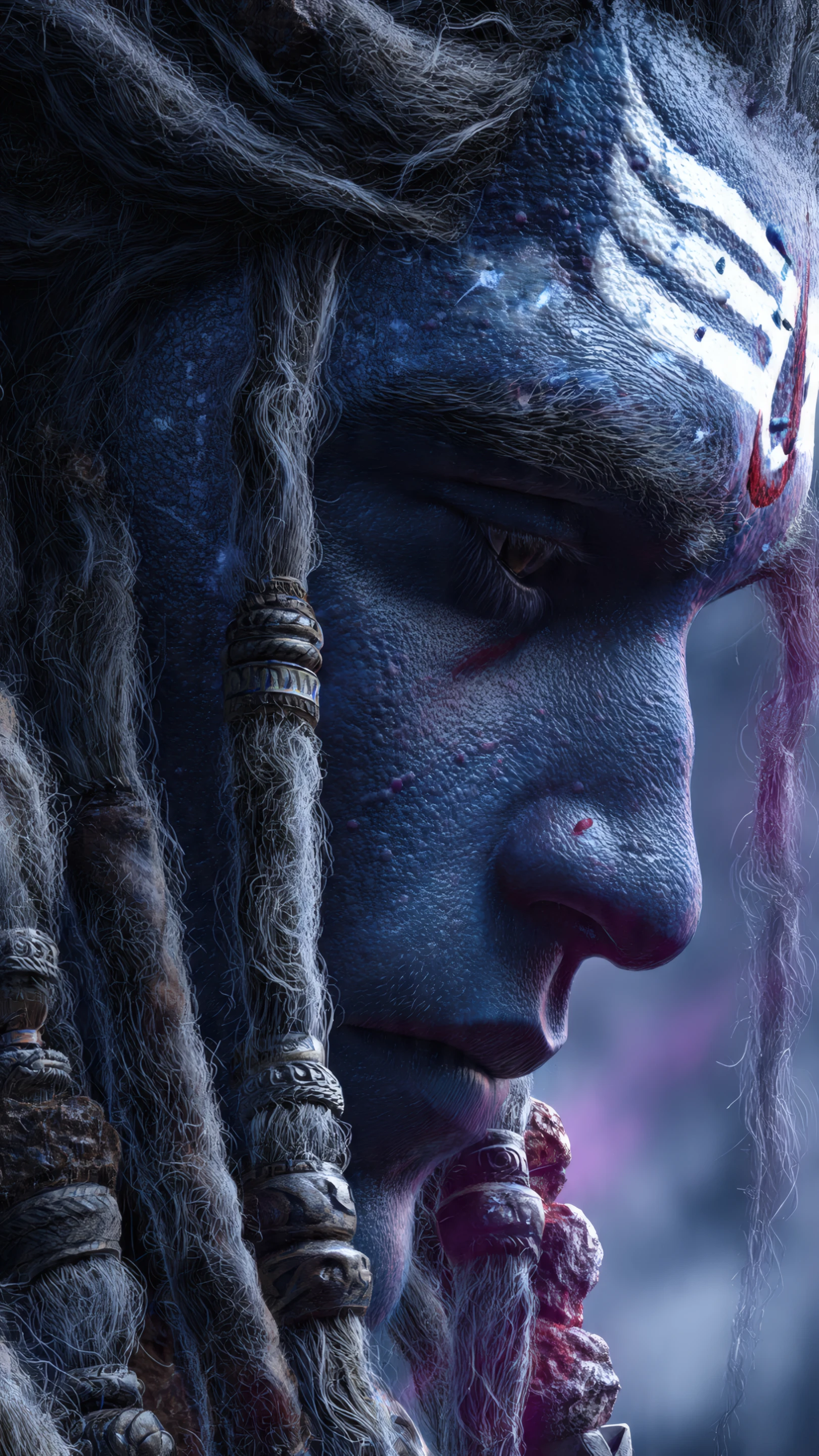 Detailed Portrait of Shiva with Dreadlocks and Markings
