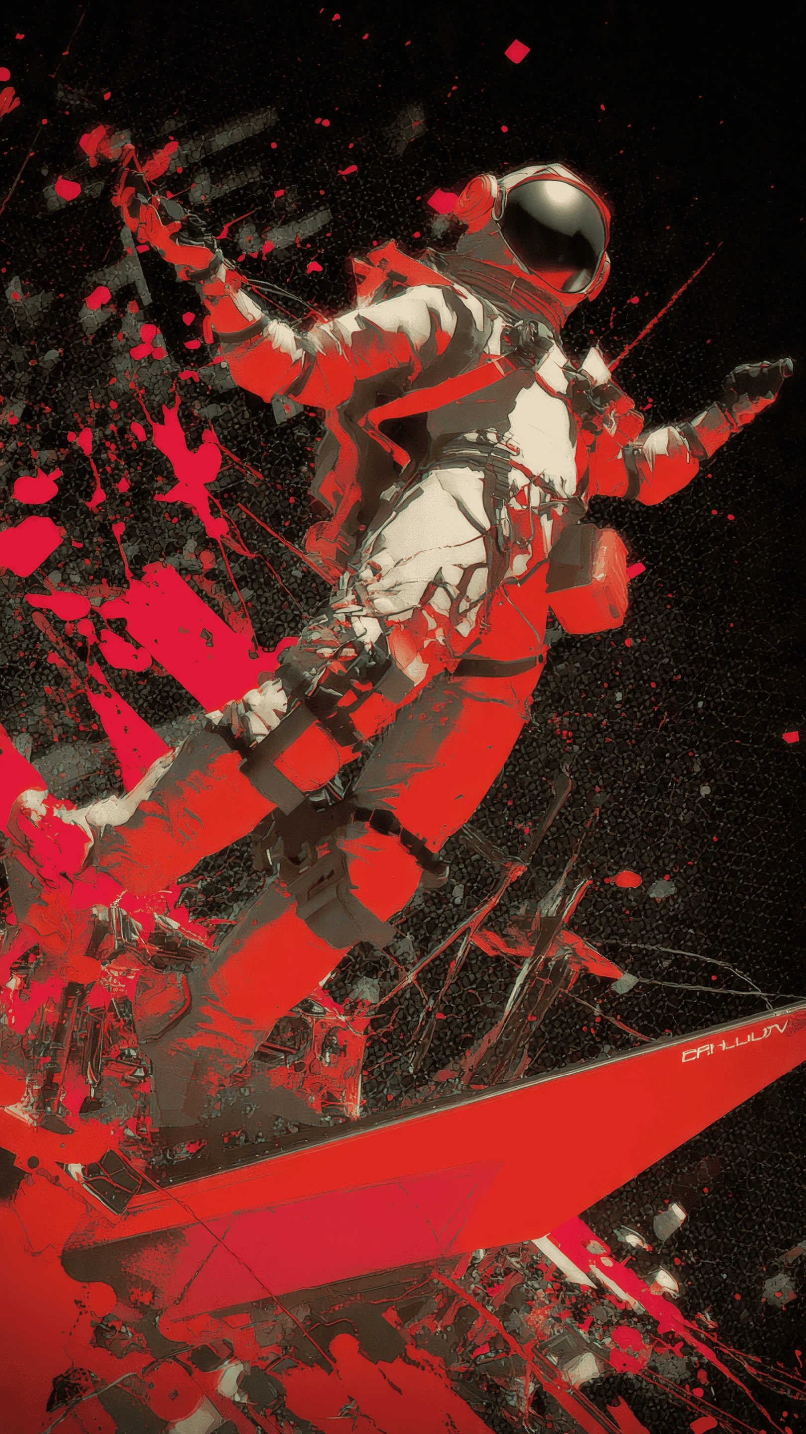 Dramatic Astronaut Illustration with Red Splatter Effect