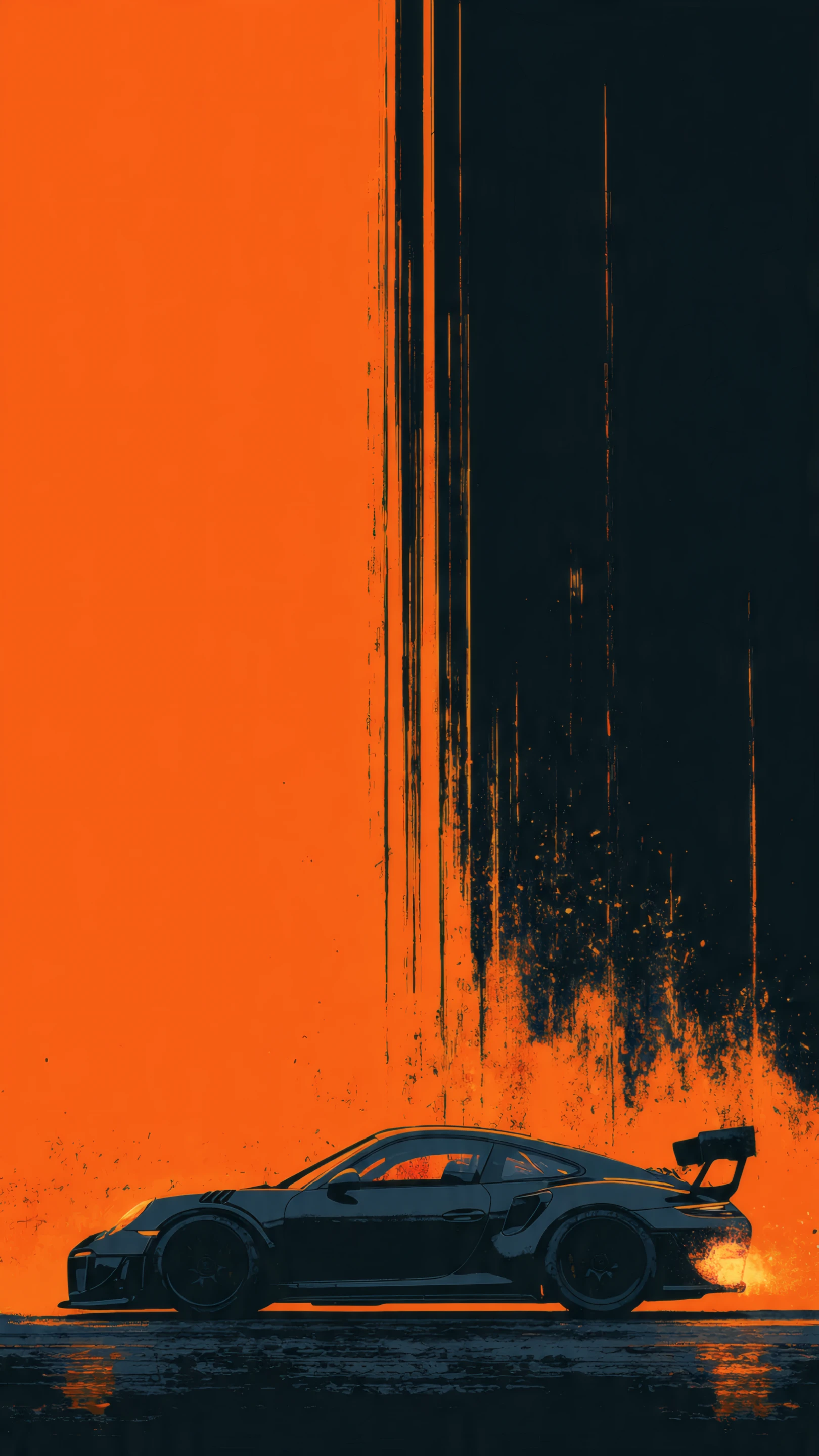 Dramatic Black Sports Car with Orange Grunge Backdrop 4K Wallpaper