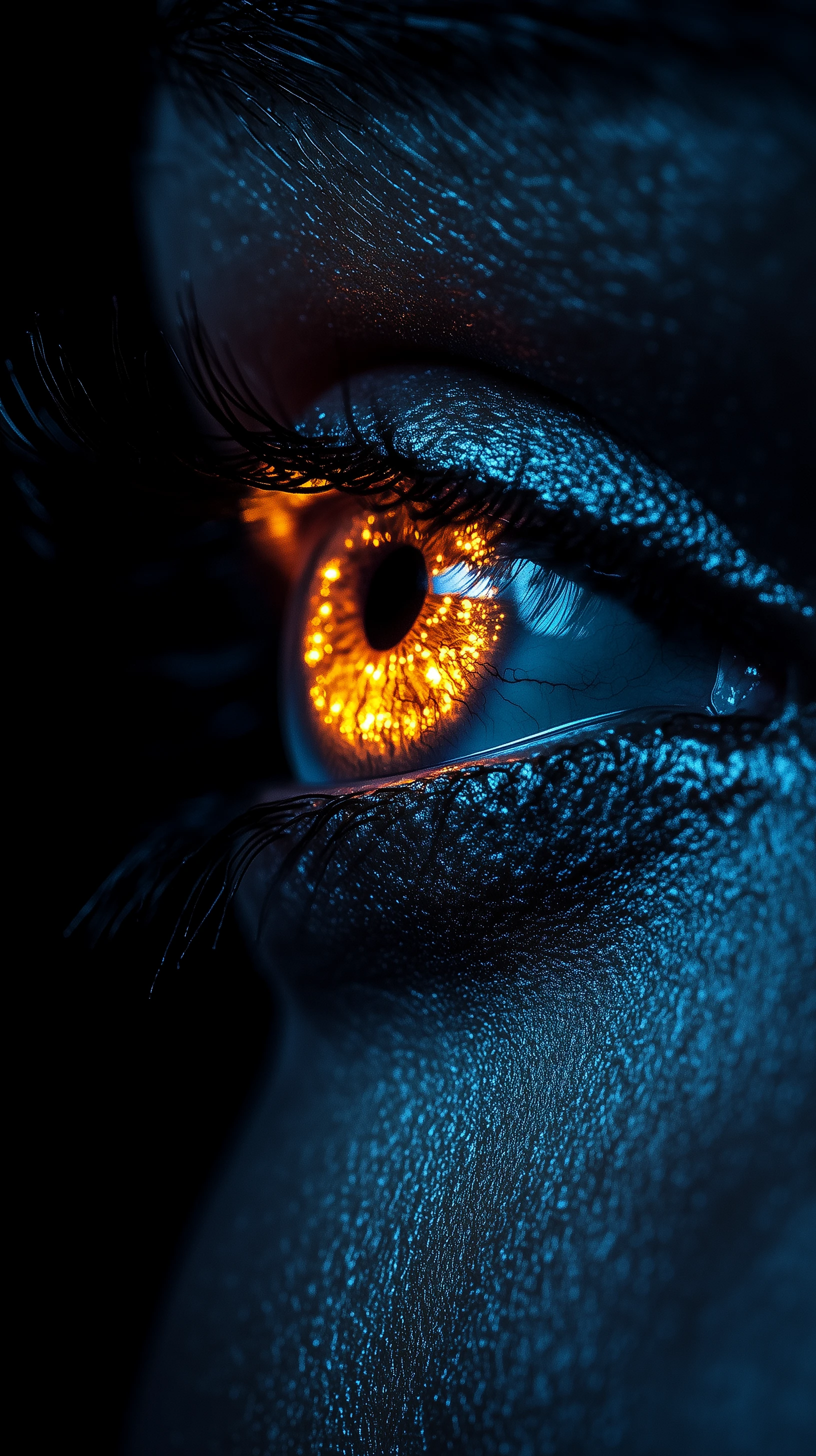 Dramatic Eye with Orange Iris and Blue Skin