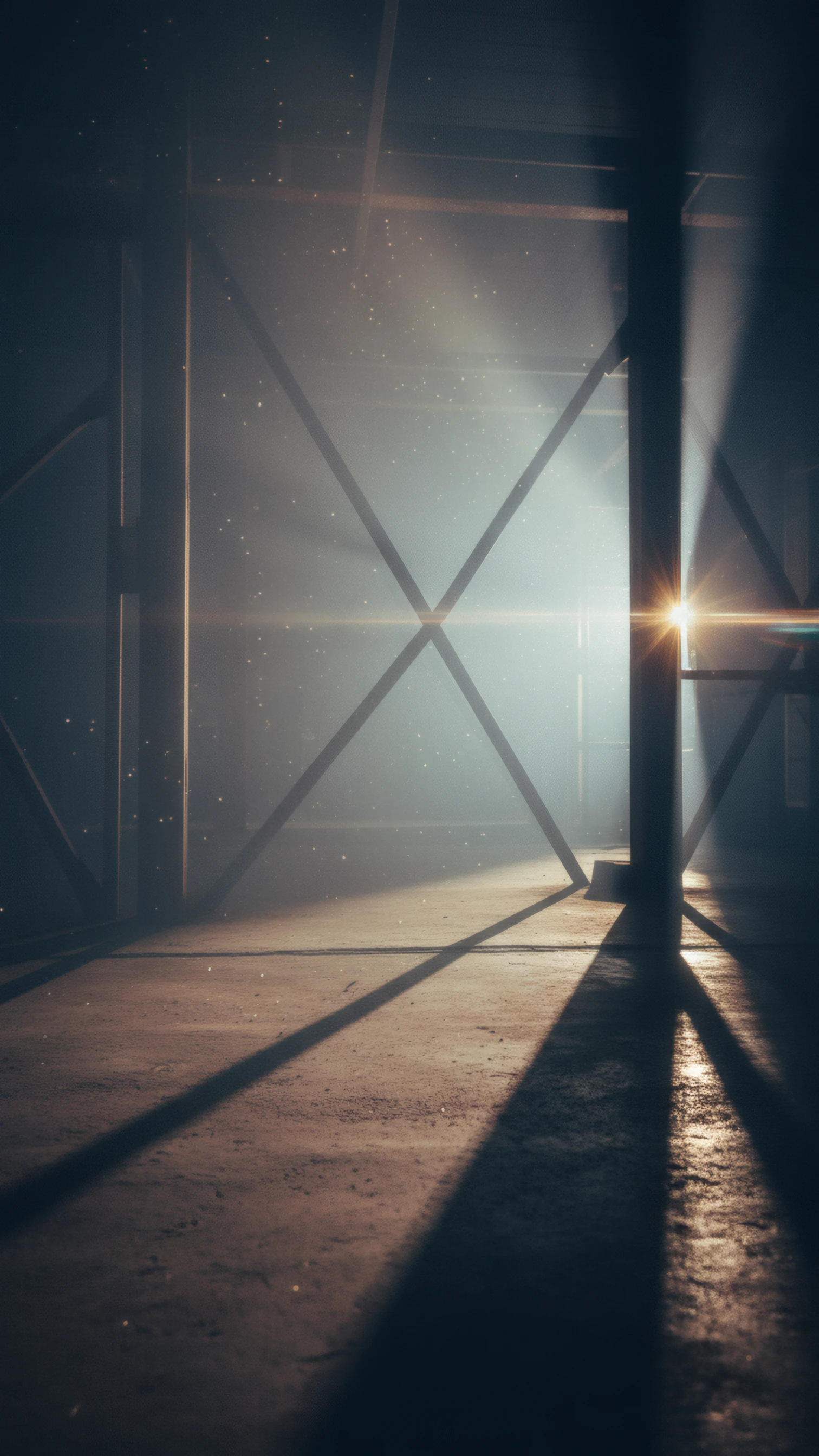 Dramatic Light Rays in Industrial Interior Space