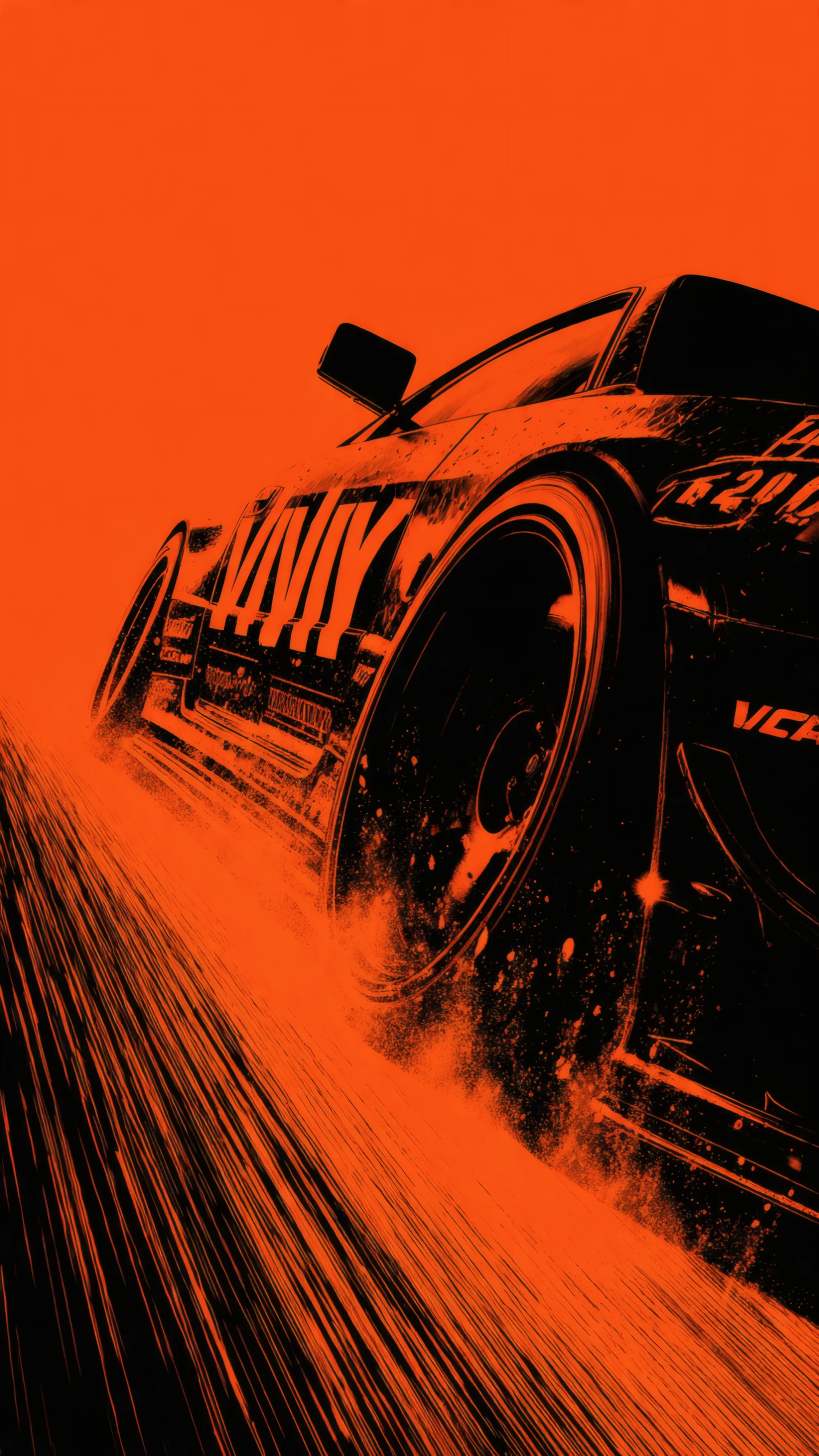 Dramatic Orange and Black Racing Car Graphic Art