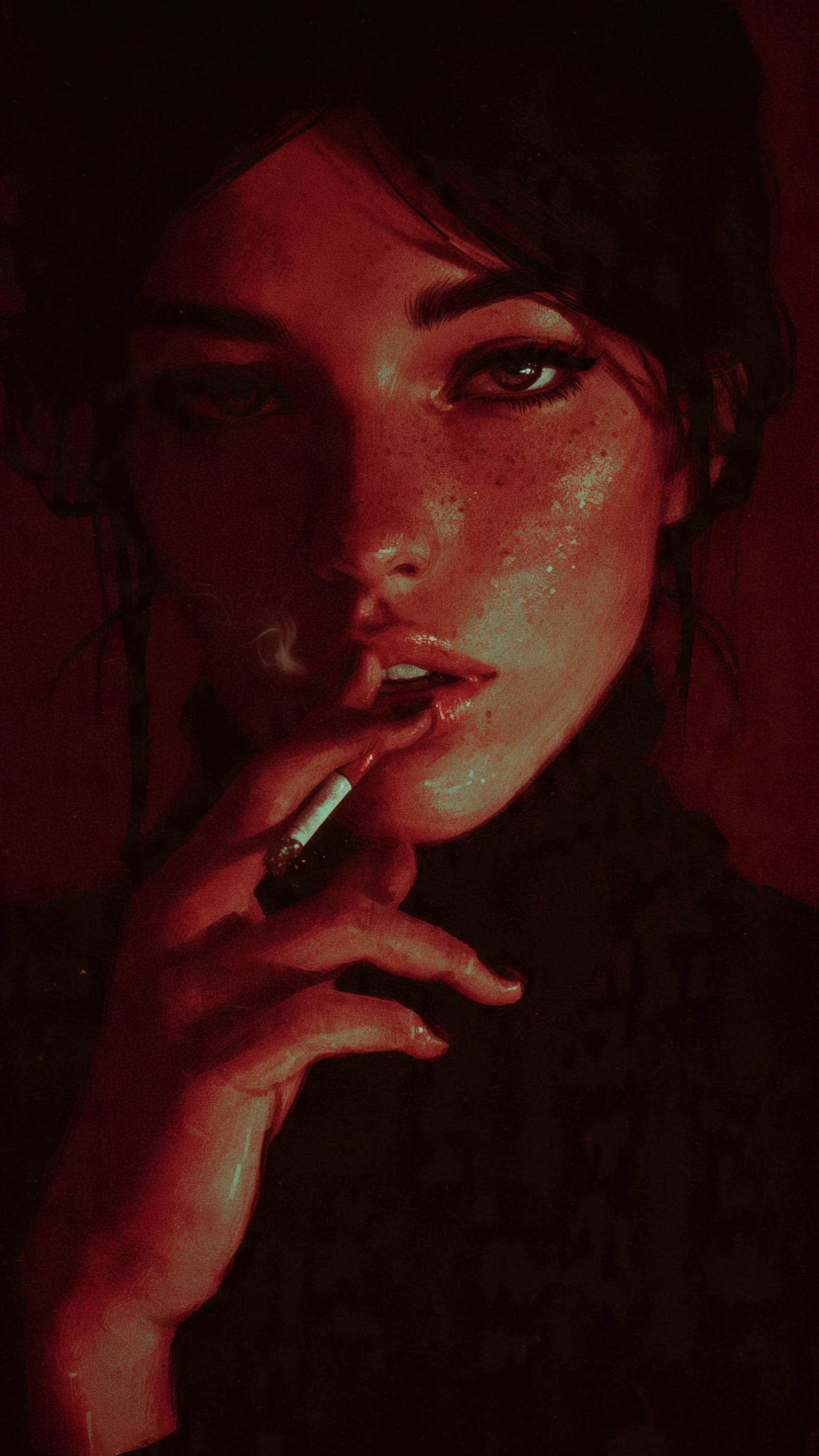 Dramatic Portrait of a Woman with a Cigarette