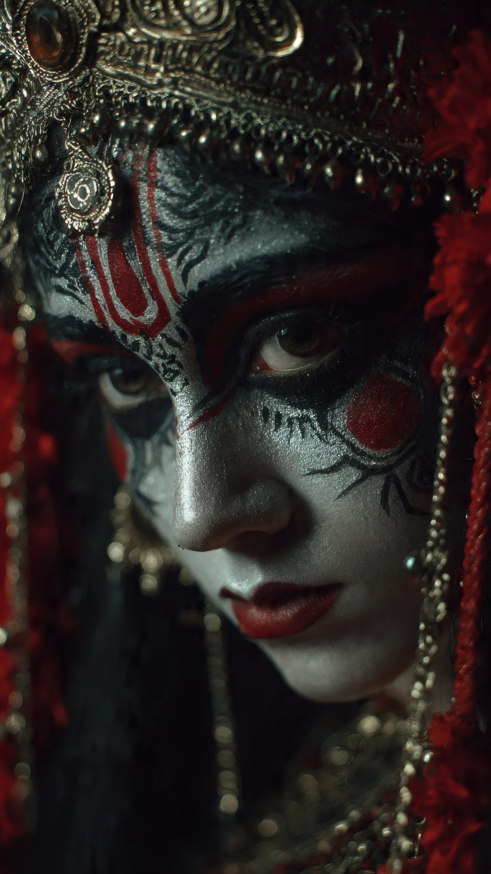 Dramatic Portrait of Woman with Tribal Face Paint