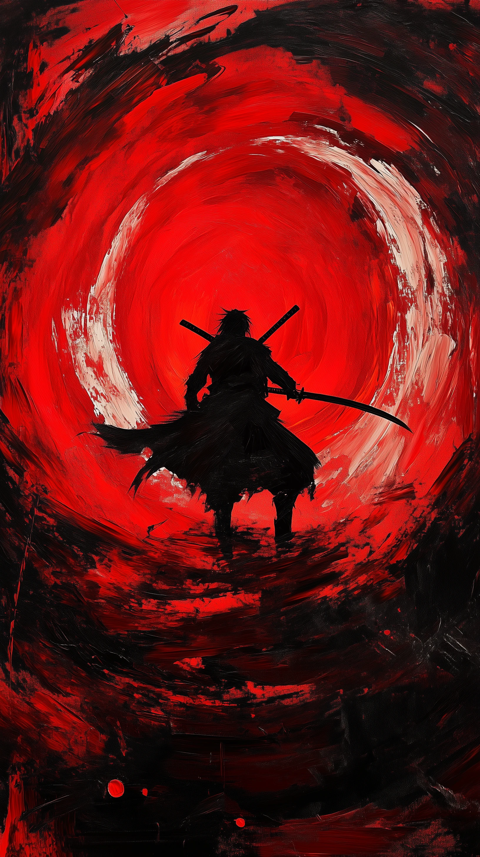 Dramatic Samurai Silhouette with Red Brushstrokes