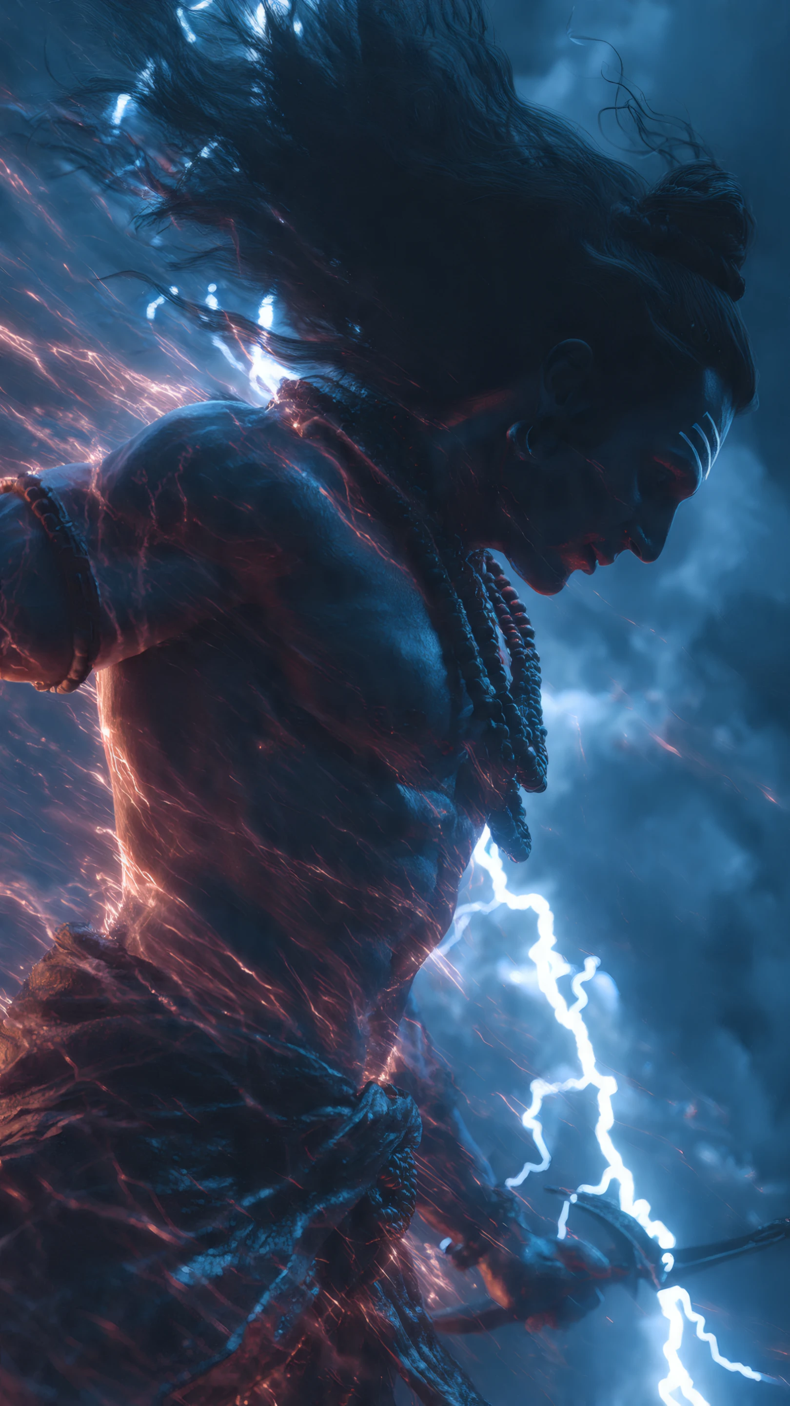 Dramatic Shiva with Lightning Effects and Dark Blue Sky