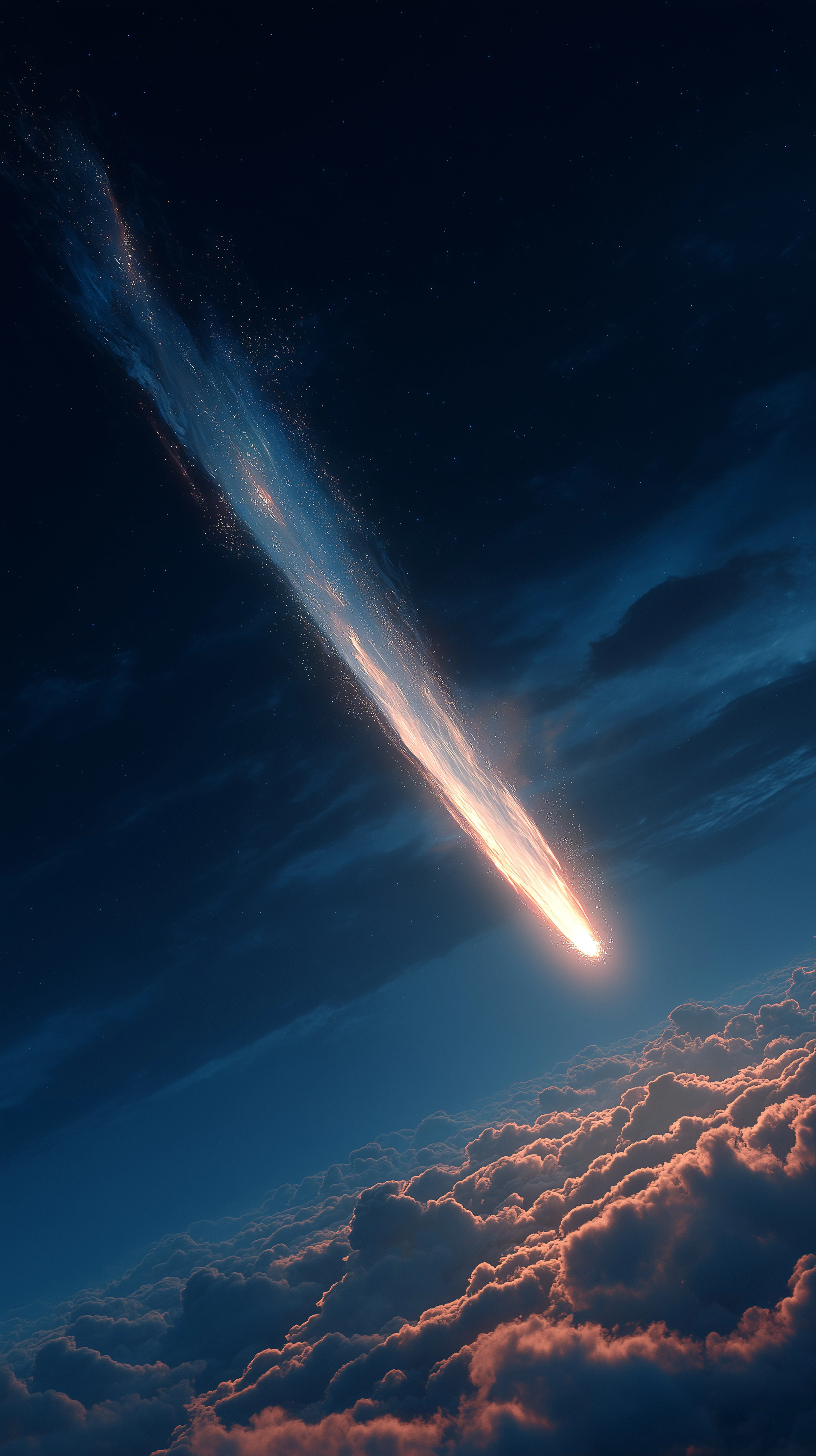 Dramatic Shooting Star over Cloudscape at Night