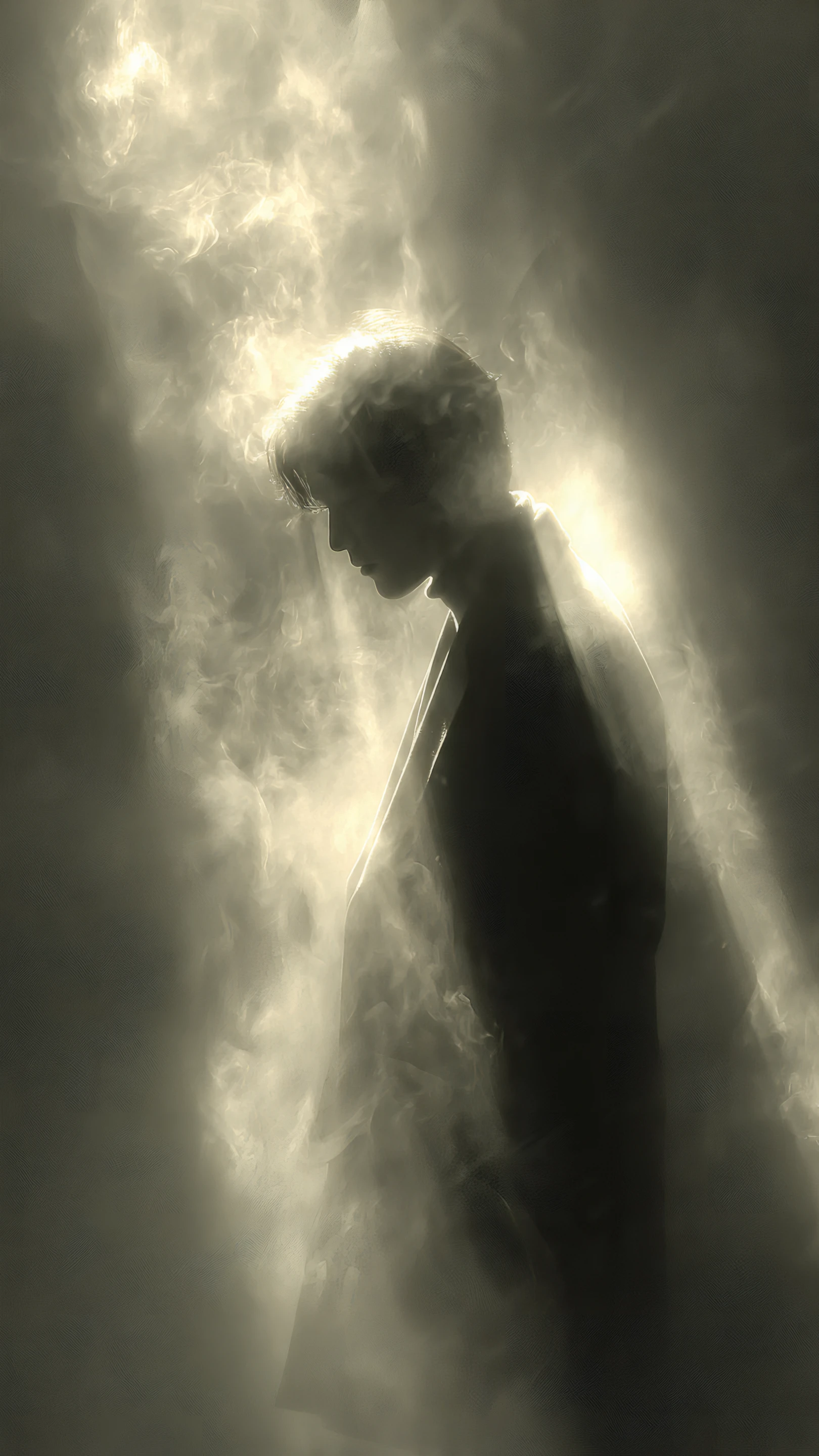 Dramatic Silhouette of a Man in Smoky Light
