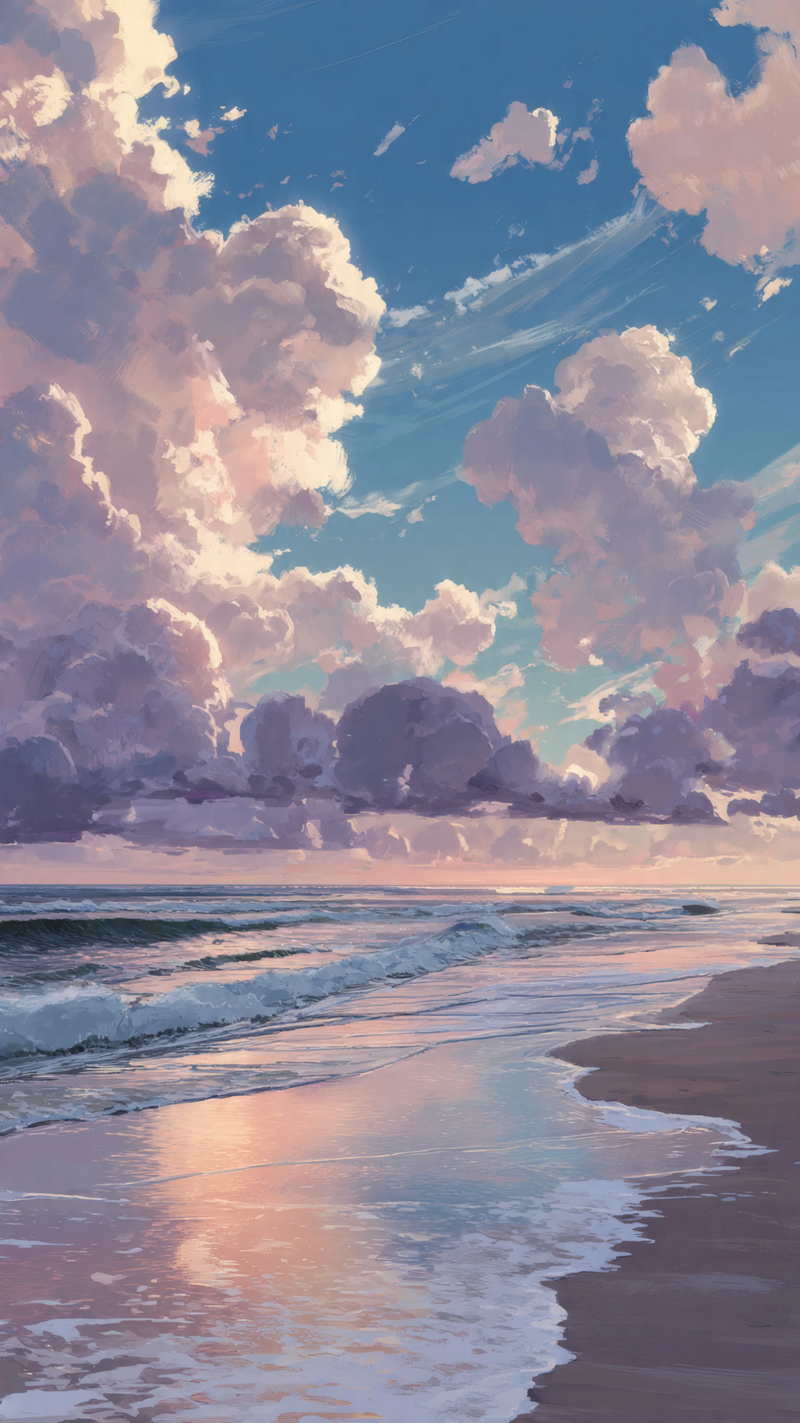 Dreamy Beachscape with Lavender Sunset Clouds