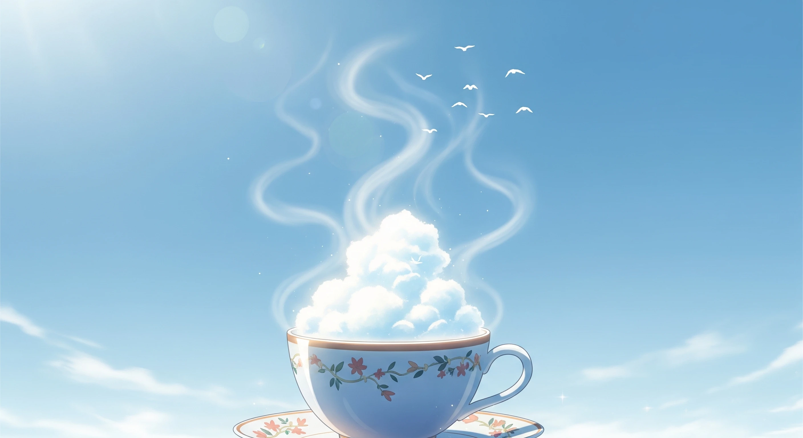 Dreamy Cloud Tea Cup Under a Bright Blue Sky