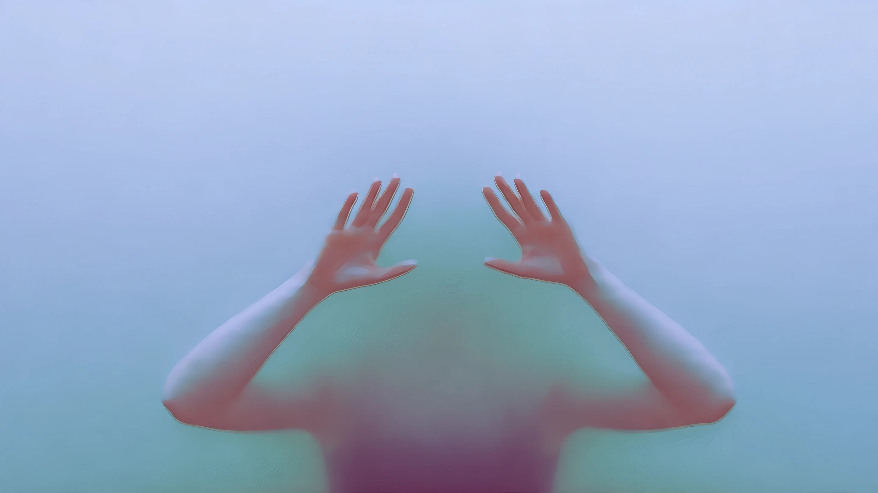 Dreamy Figure with Arms Raised in Pastel Tones