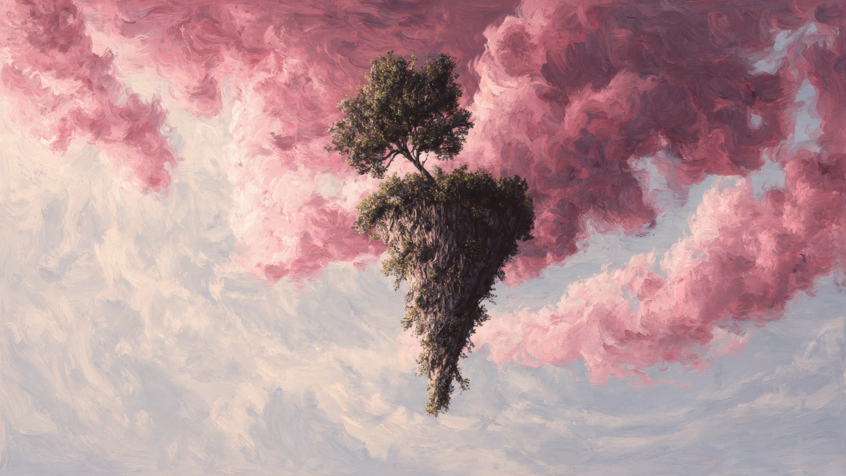 Dreamy Floating Island with Pink Clouds Painting