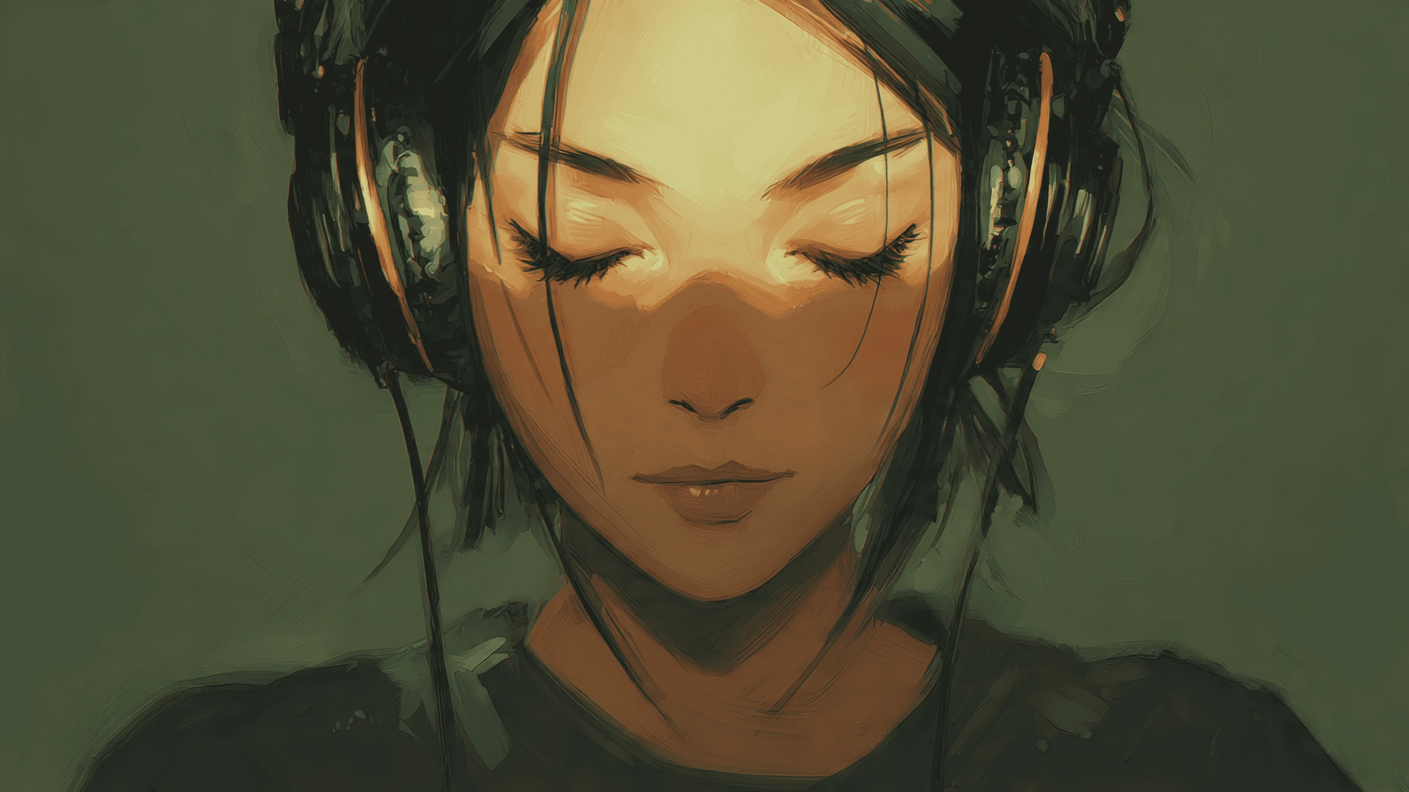 Dreamy Girl with Headphones Digital Painting