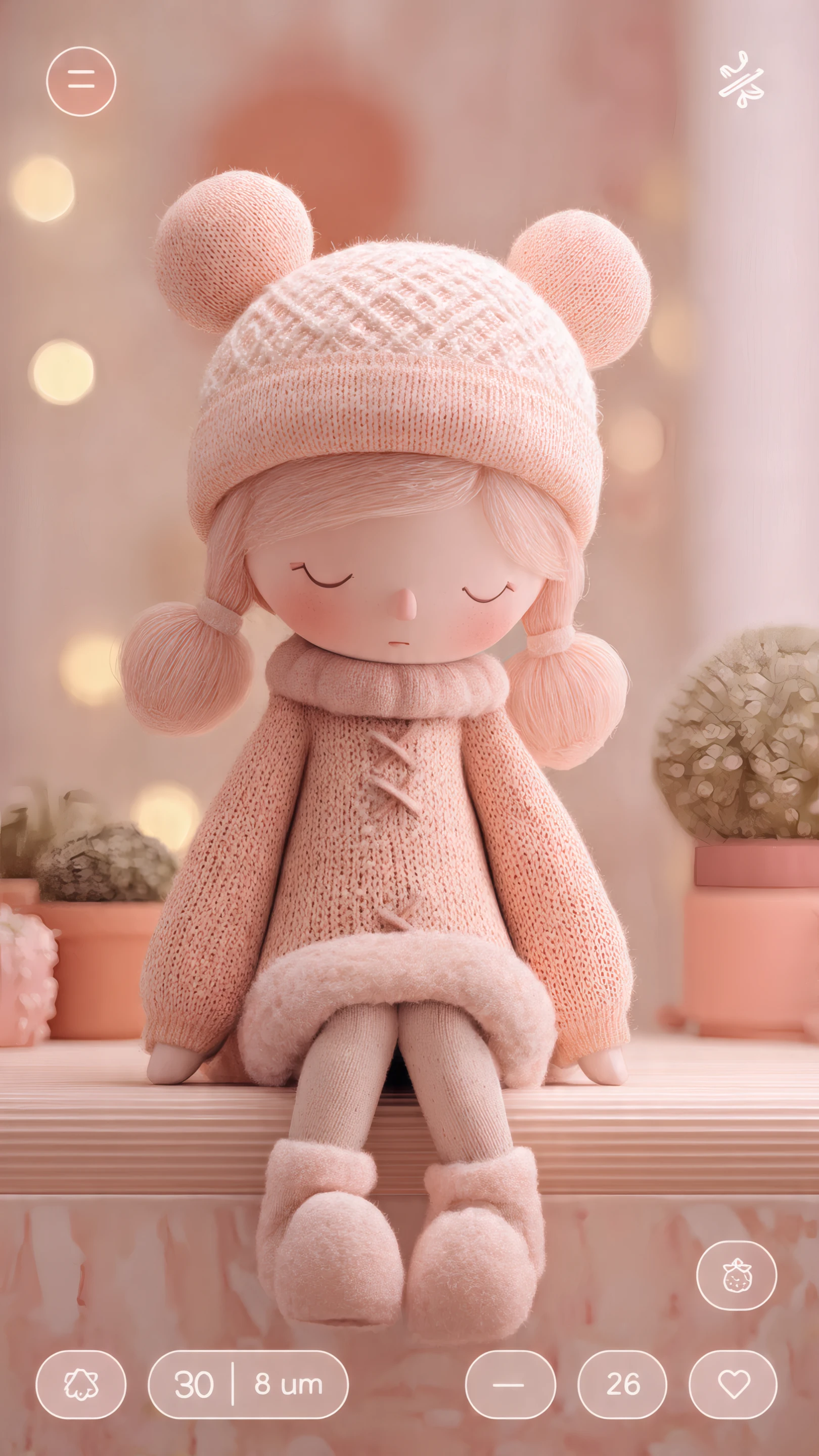 Dreamy Pink Doll in Knitted Outfit with Pom Poms