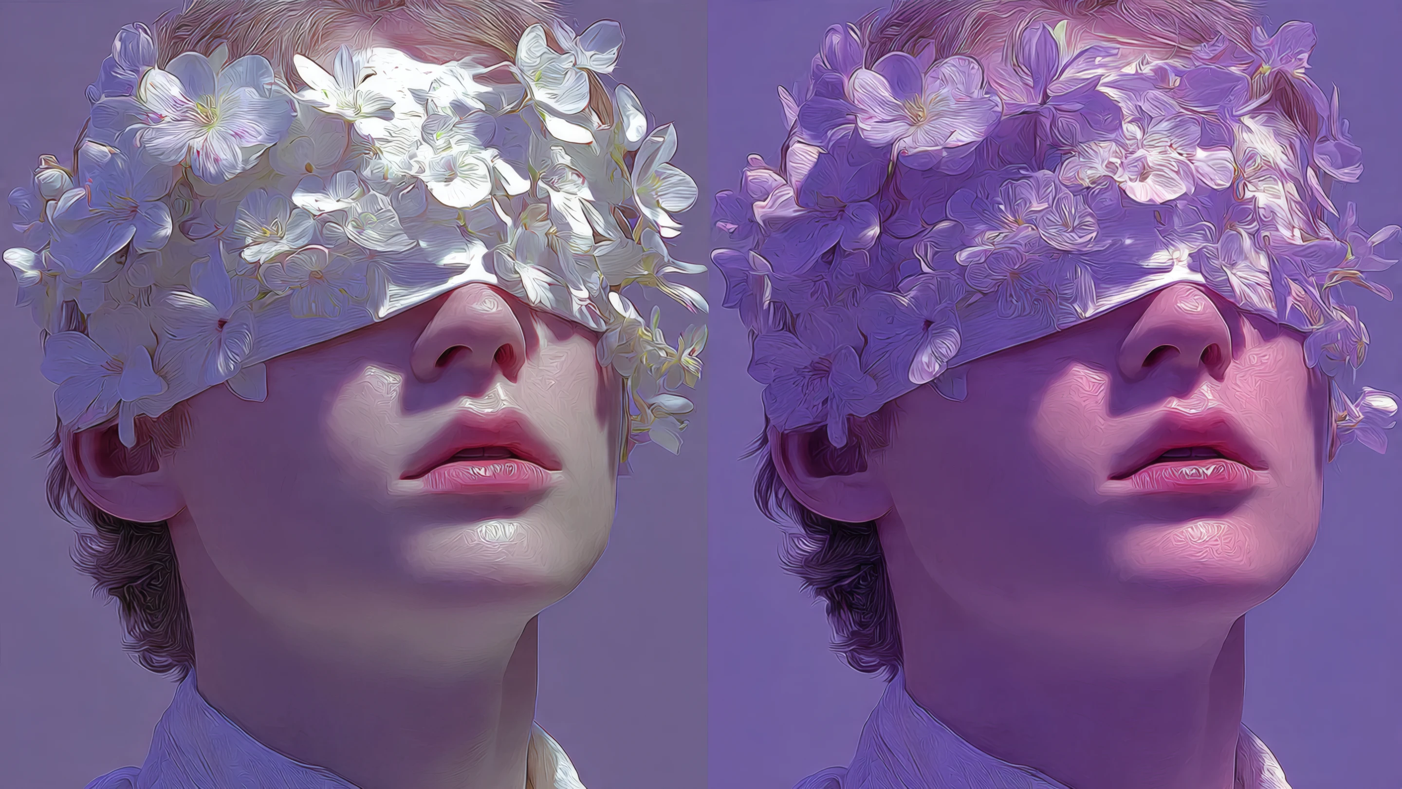 Dreamy Portrait of Person with Flower Blindfold