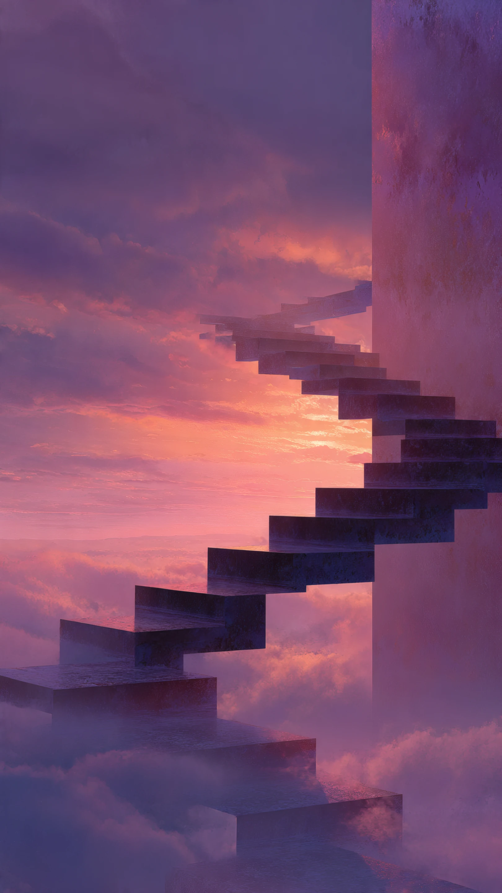Dreamy Stairway to Heaven with Pink Sunset Clouds