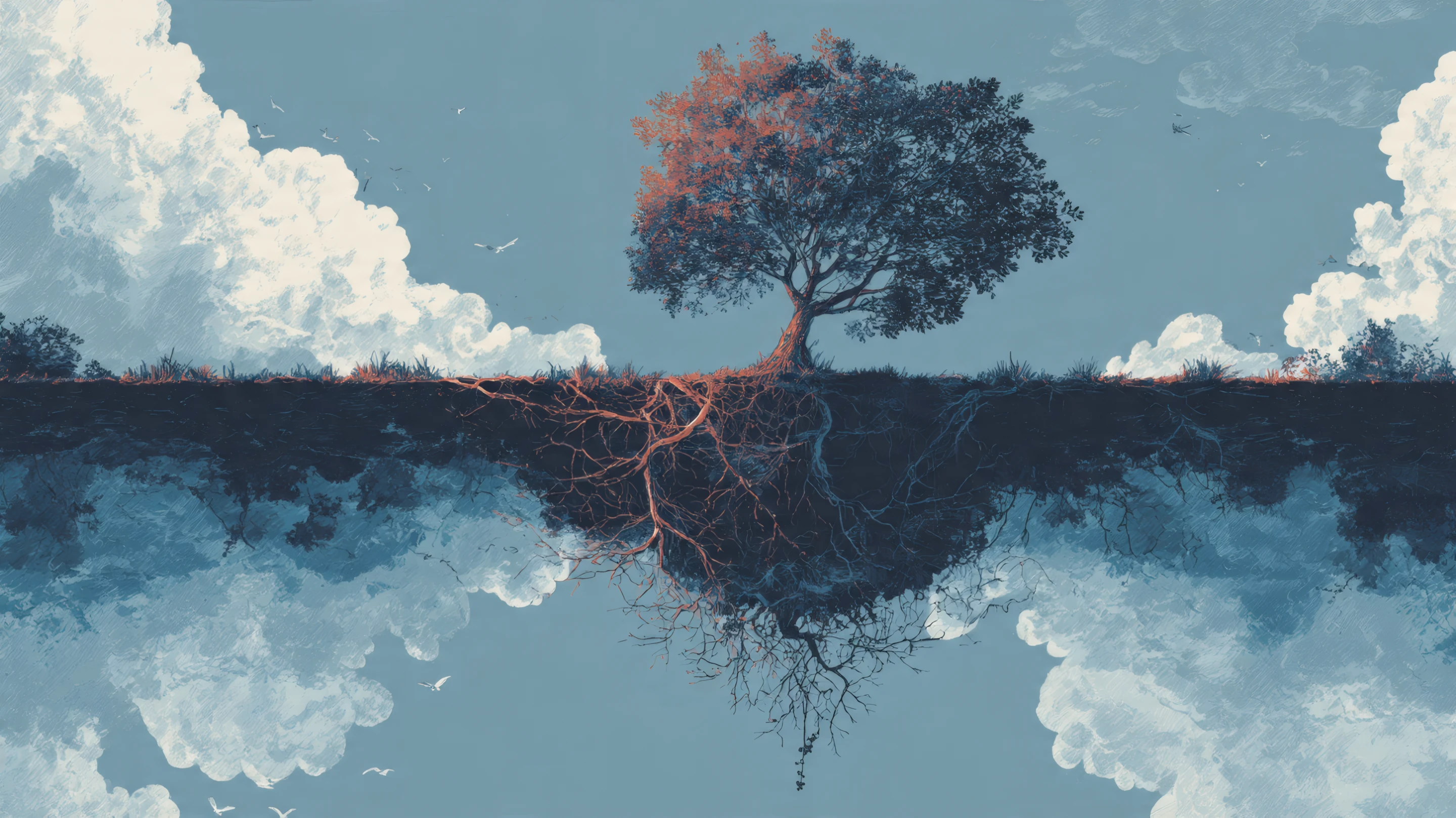 Dreamy Upside Down Tree with Cloud Reflection