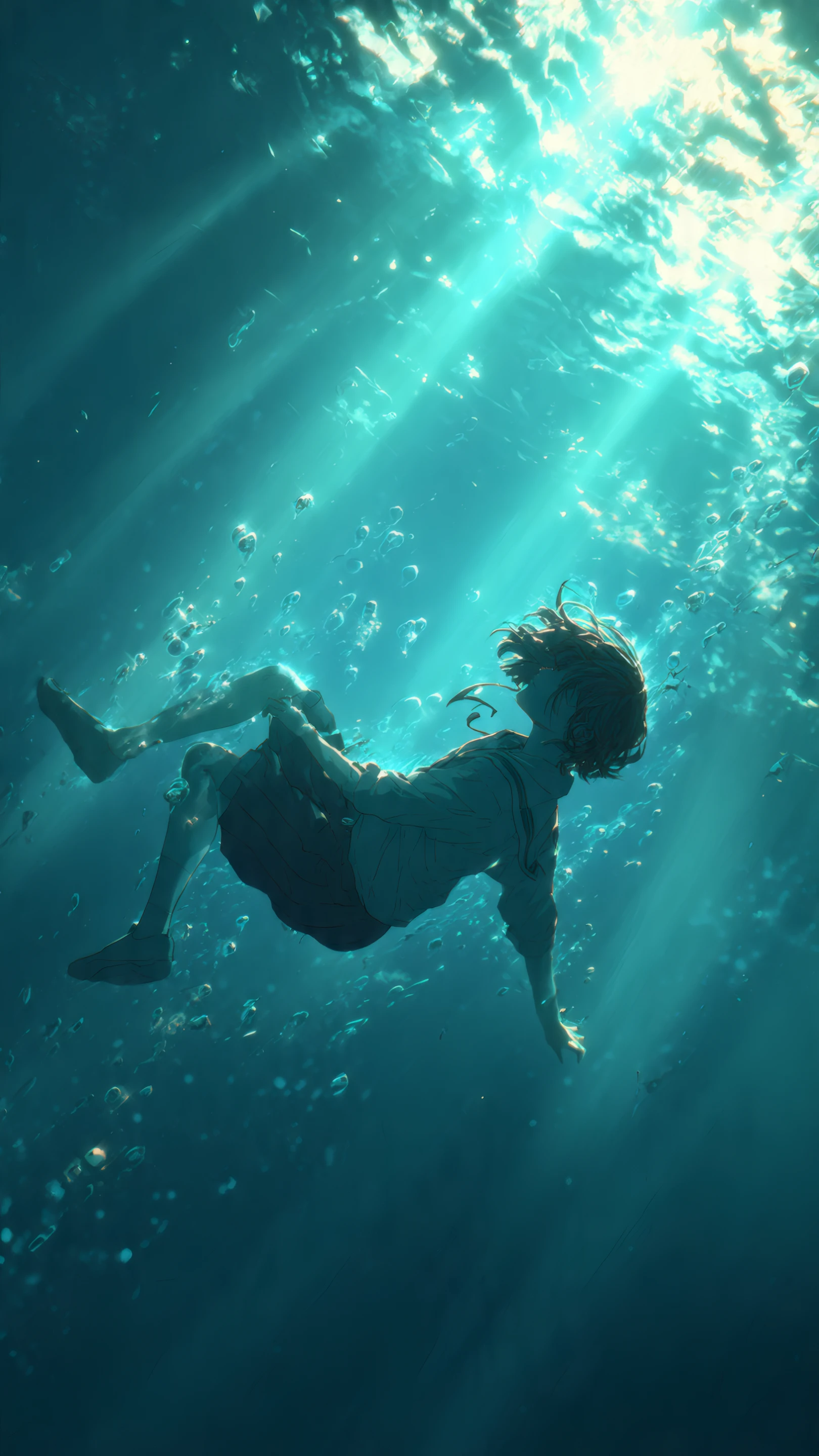 Drowning in Light Submerged Anime Girl in Turquoise Depths
